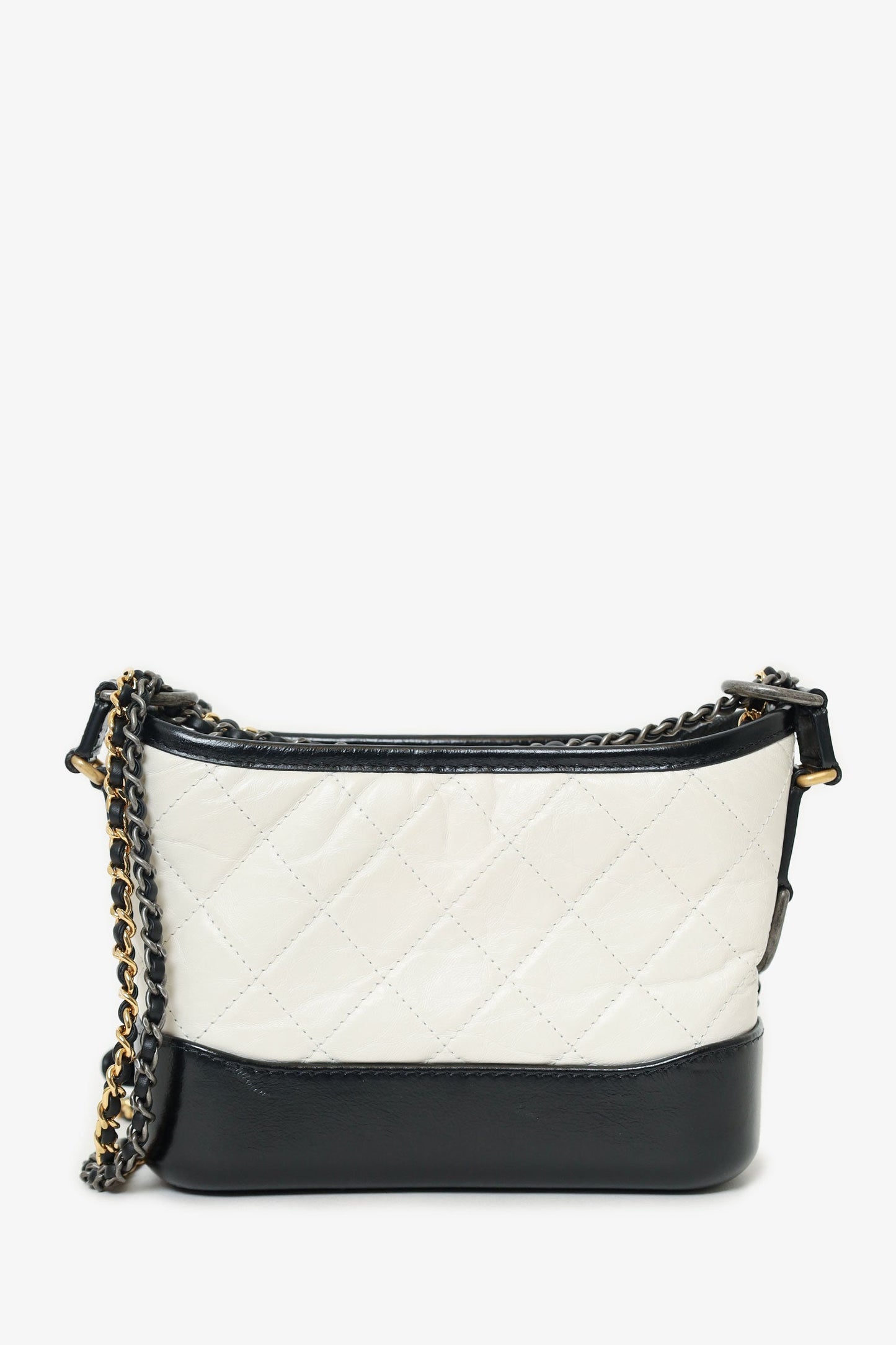 Pre-Loved Chanel™  2018 Black/White Lambskin Leather Small Gabrielle Bag