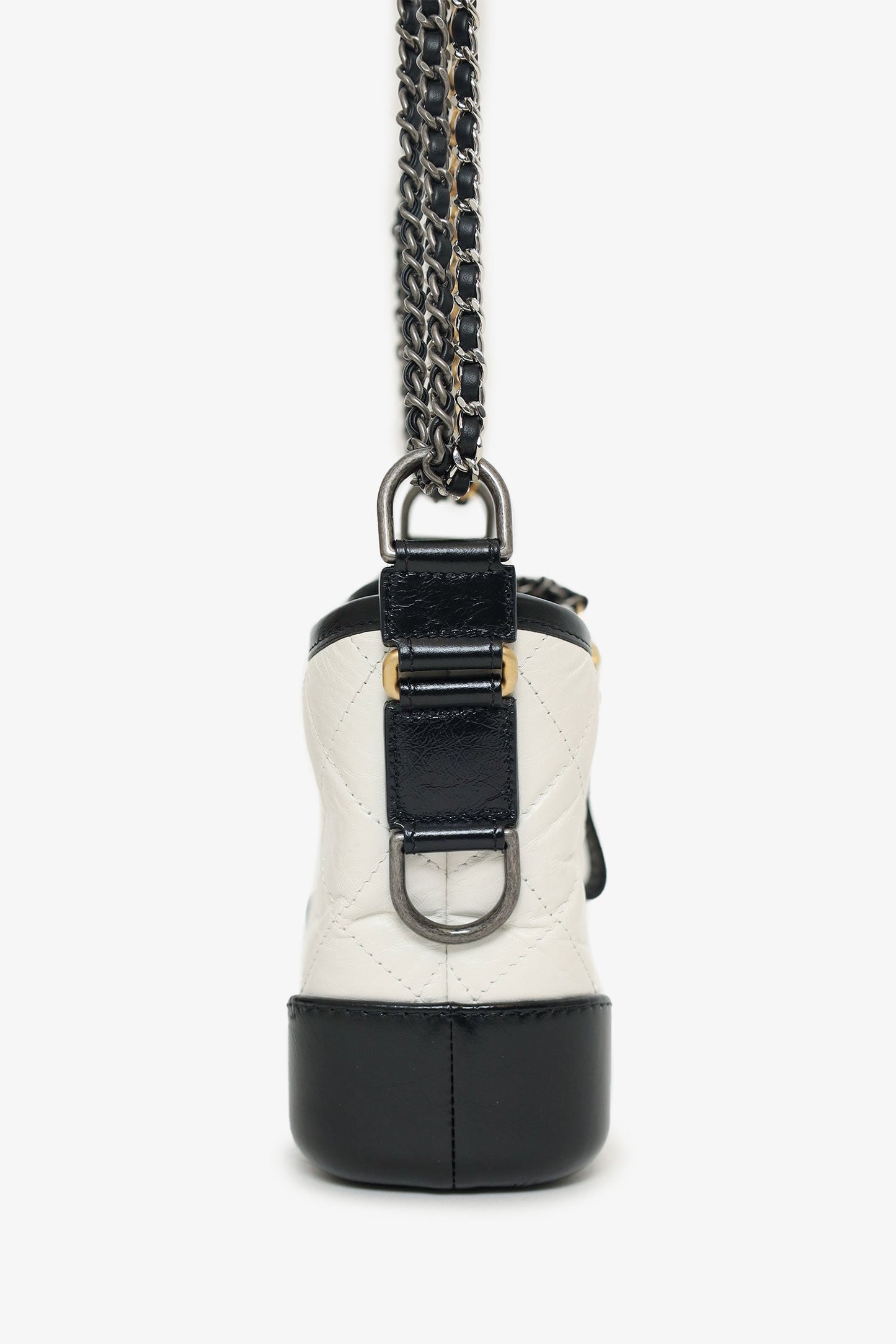 Pre-Loved Chanel™  2018 Black/White Lambskin Leather Small Gabrielle Bag