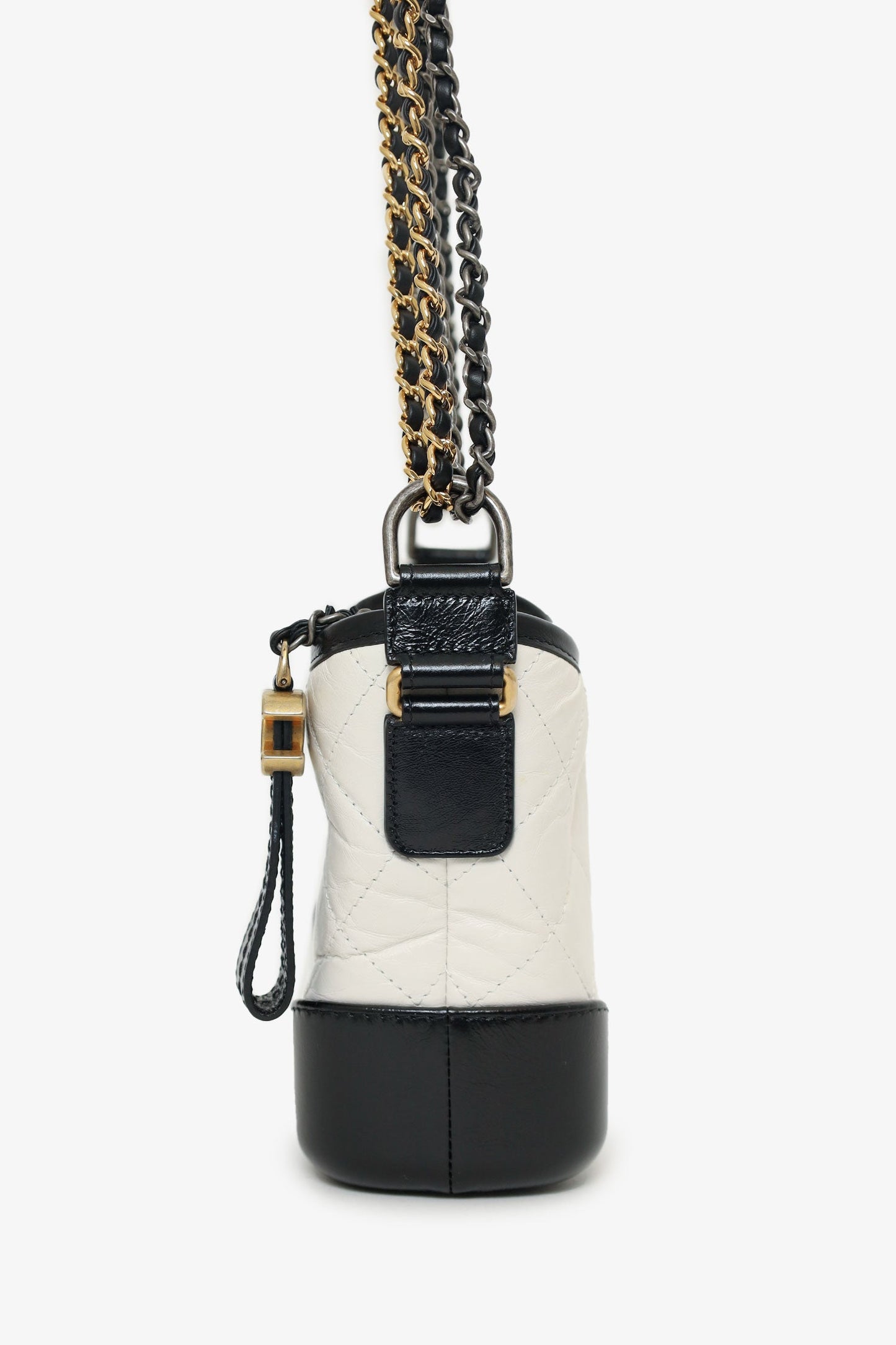 Pre-Loved Chanel™  2018 Black/White Lambskin Leather Small Gabrielle Bag
