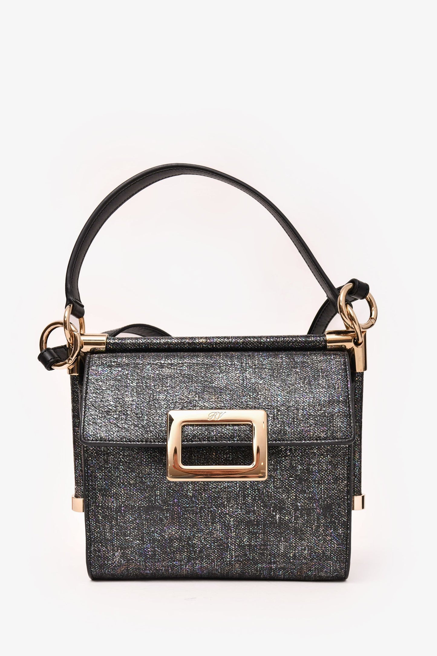 Roger Vivier Grey Metallic Fabric Miss Viv Crossbody Bag