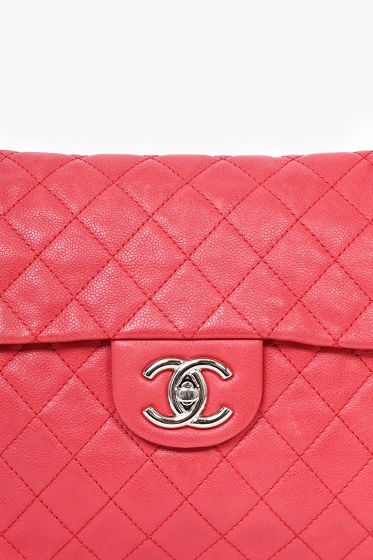 Pre-Loved Chanel™ 2008/09 Red Caviar Leather CC Quilted Maxi Shoulder Bag