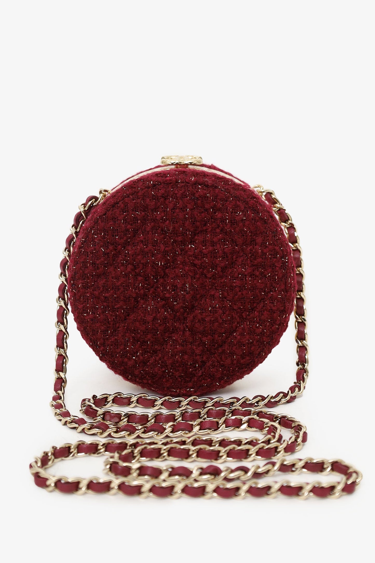 Pre-Loved Chanel™ 2022 Burgundy Tweed Vanity Clutch on Chain