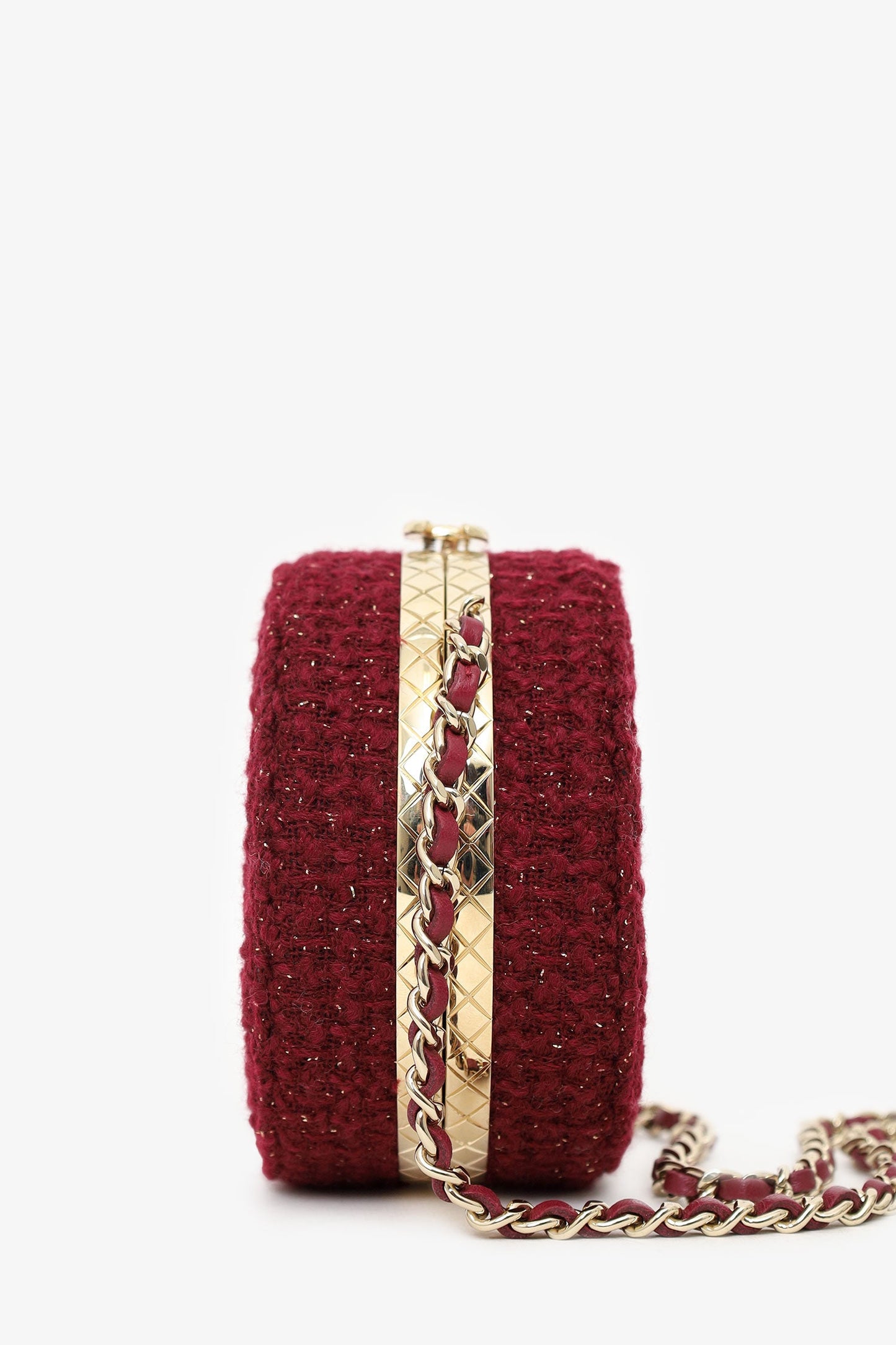 Pre-Loved Chanel™ 2022 Burgundy Tweed Vanity Clutch on Chain
