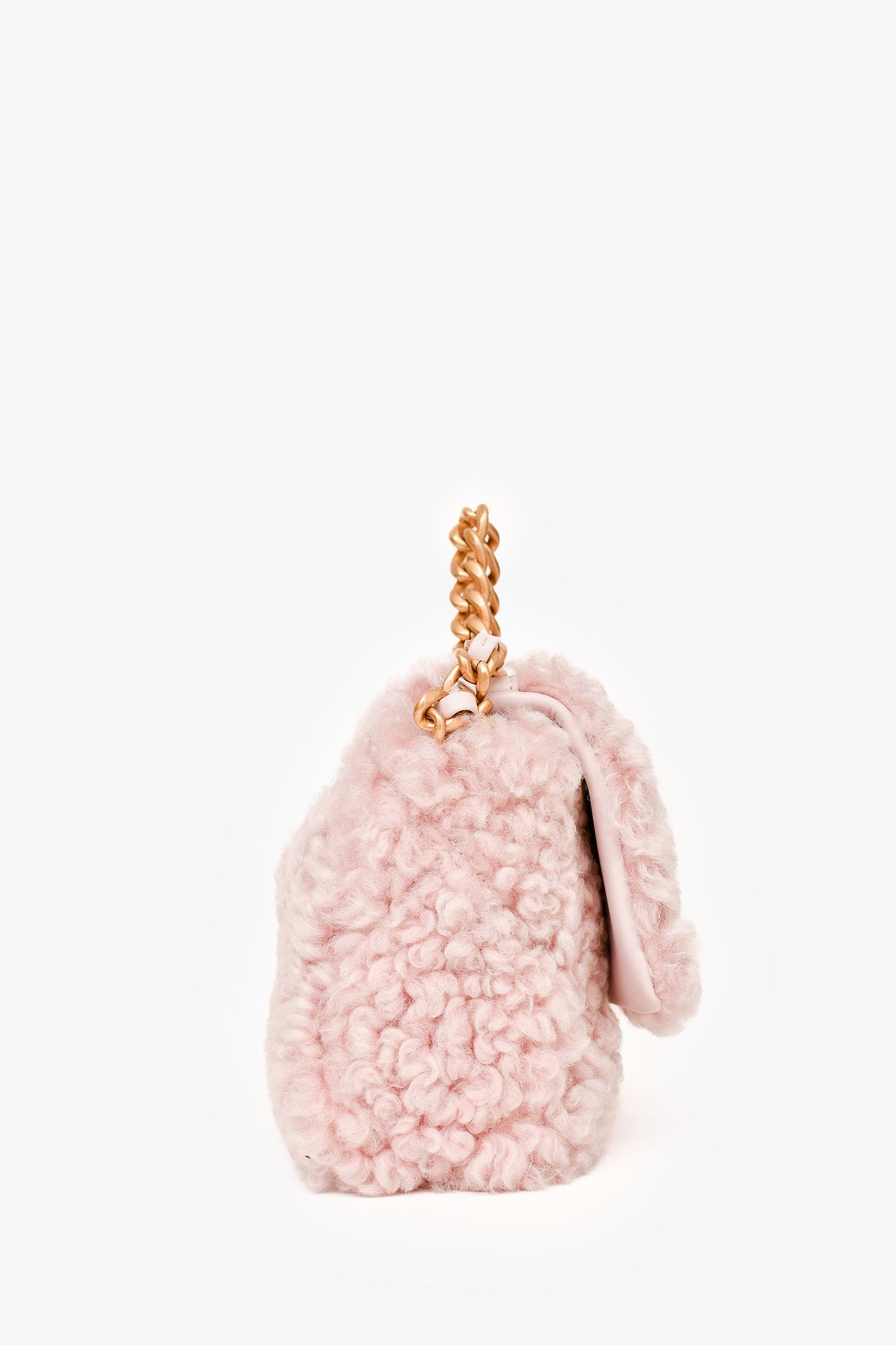 Pre-Loved Chanel™ 2021 Pink Shearling 'Chanel 19' Medium Flap Shoulder Bag
