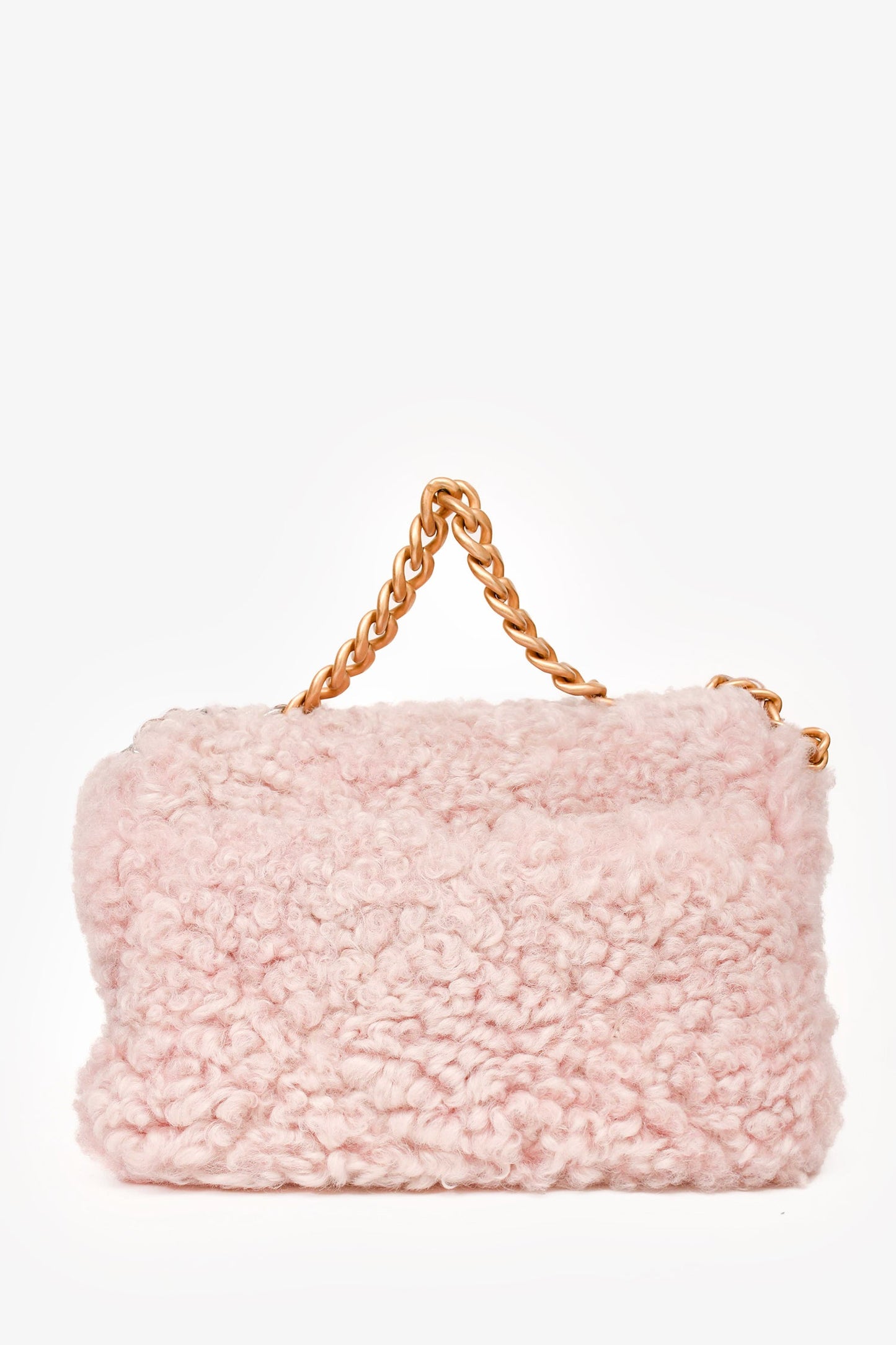 Pre-Loved Chanel™ 2021 Pink Shearling 'Chanel 19' Medium Flap Shoulder Bag