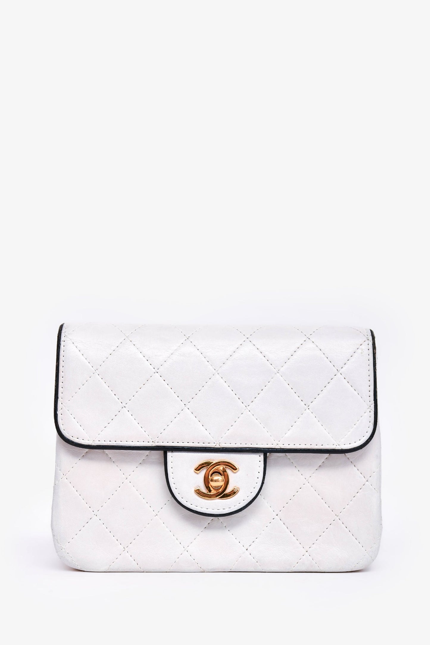 Pre-Loved Chanel™ 1989-91 White/Black Lambskin Leather Mini Square Flap Bag (Refurbished)