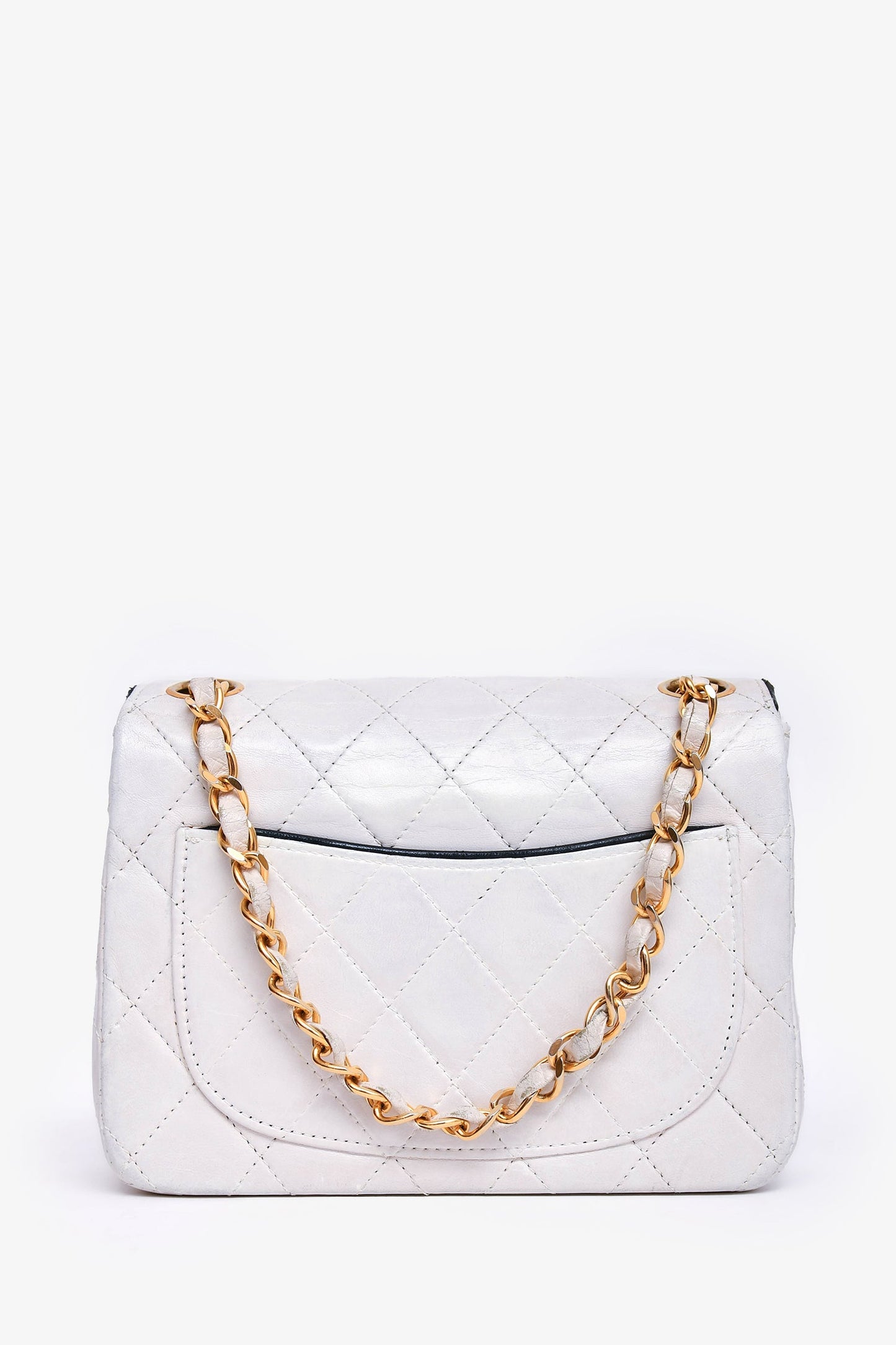 Pre-Loved Chanel™ 1989-91 White/Black Lambskin Leather Mini Square Flap Bag (Refurbished)