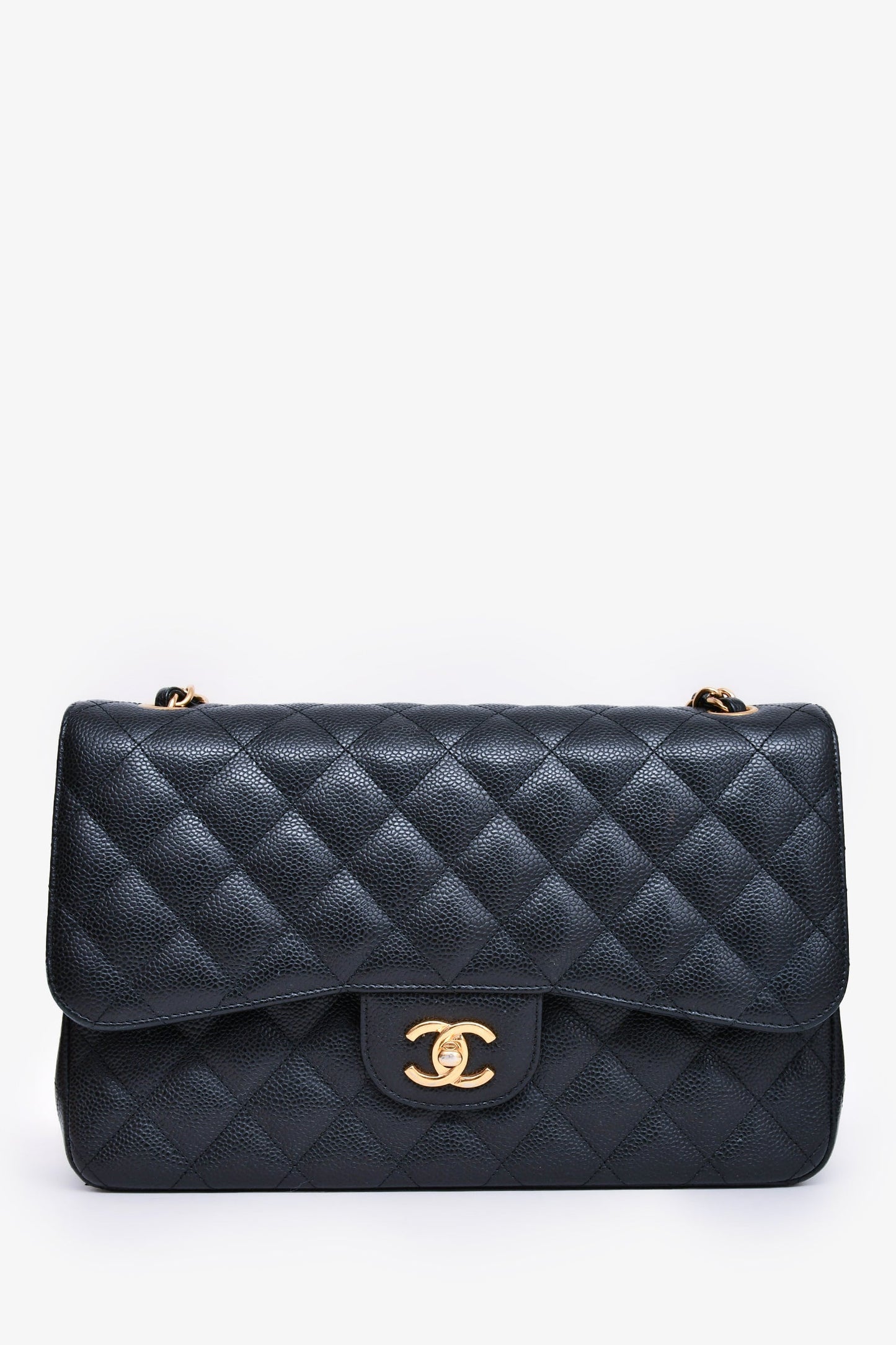 Pre-Loved Chanel™ 2019 Black Caviar Leather Jumbo Double Flap Should Bag