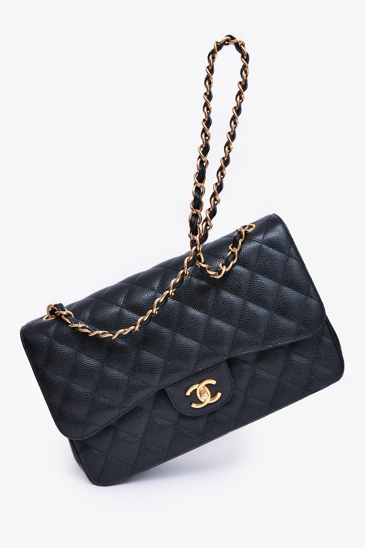 Pre-Loved Chanel™ 2019 Black Caviar Leather Jumbo Double Flap Should Bag