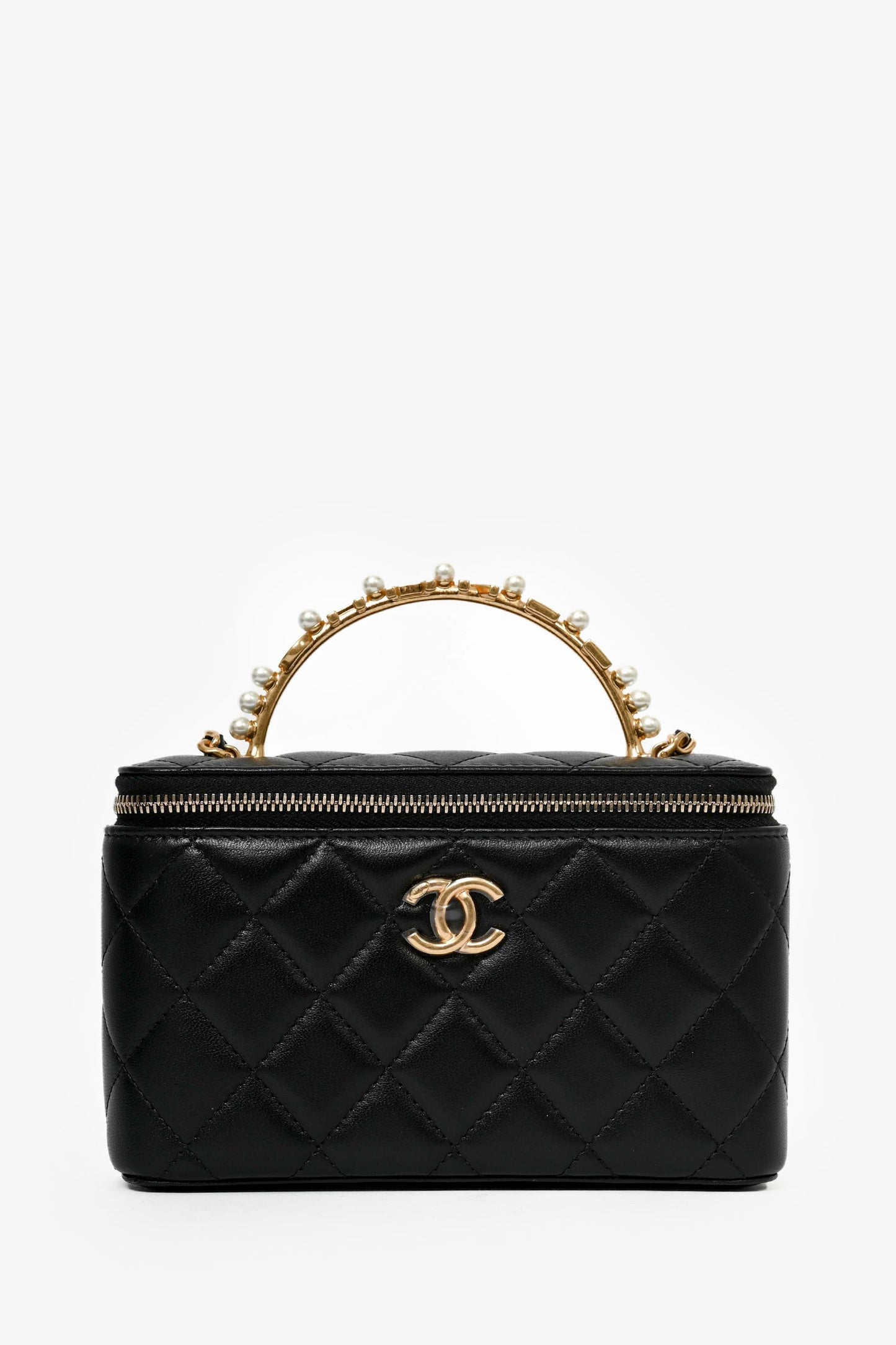 Pre-Loved Chanel™ 2023 Black Lambskin Pearl CC Vanity Top Handle