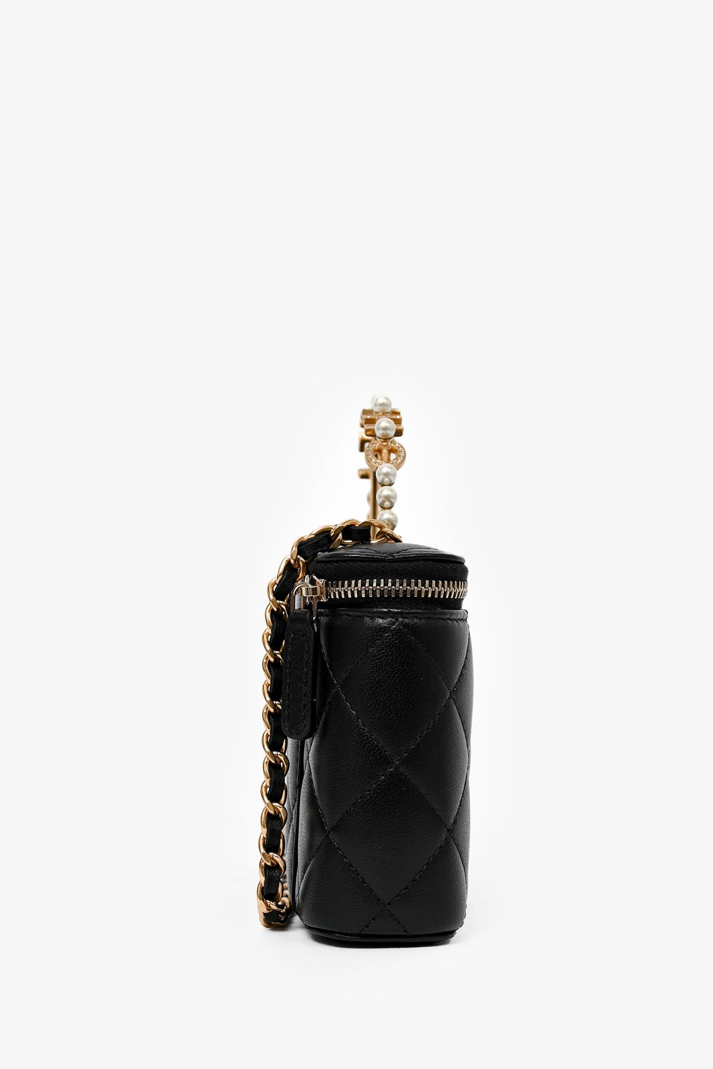 Pre-Loved Chanel™ 2023 Black Lambskin Pearl CC Vanity Top Handle