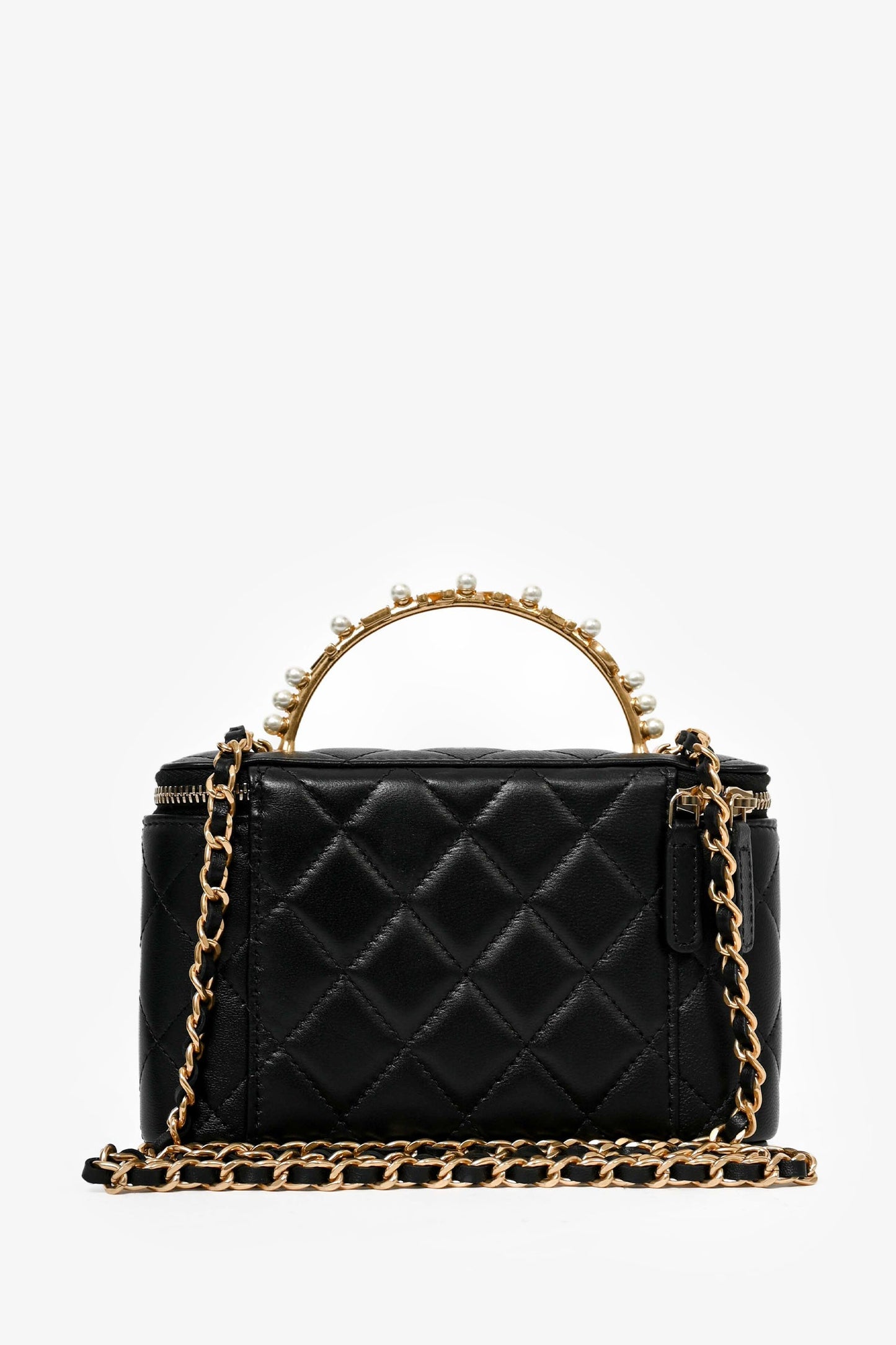 Pre-Loved Chanel™ 2023 Black Lambskin Pearl CC Vanity Top Handle
