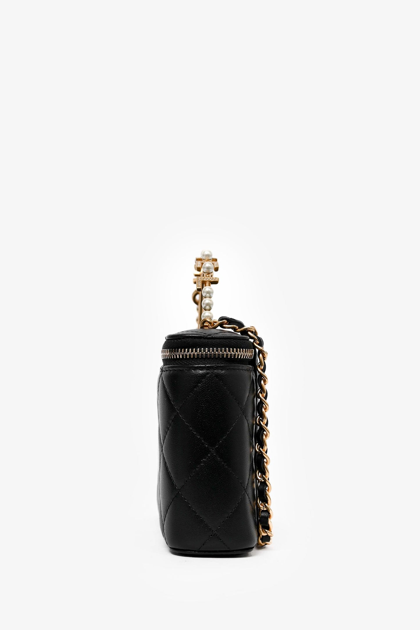 Pre-Loved Chanel™ 2023 Black Lambskin Pearl CC Vanity Top Handle