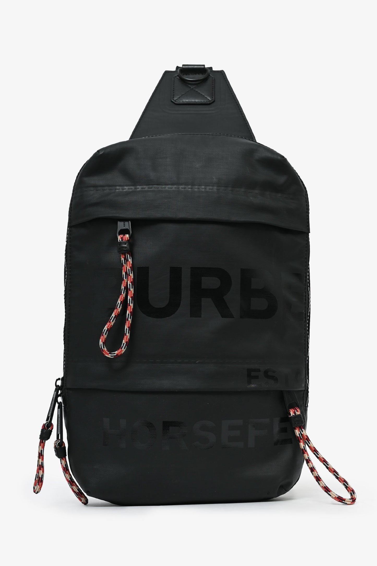 Burberry Black Logo-Print Leather-Trimmed Coated-Canvas Sling Backpack