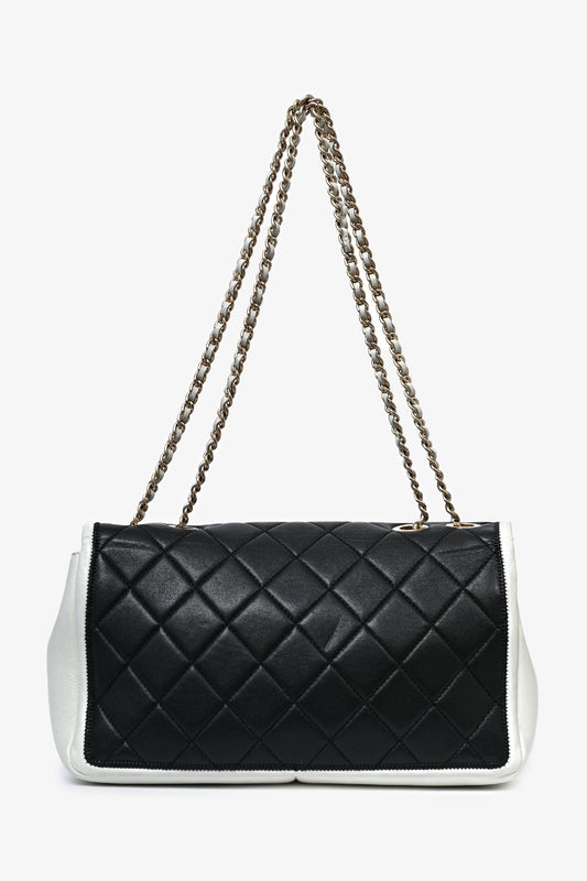 Pre-Loved Chanel™ 2012/13 Black/White Lambskin Medium Graphic Flap Bag (Refurbished)