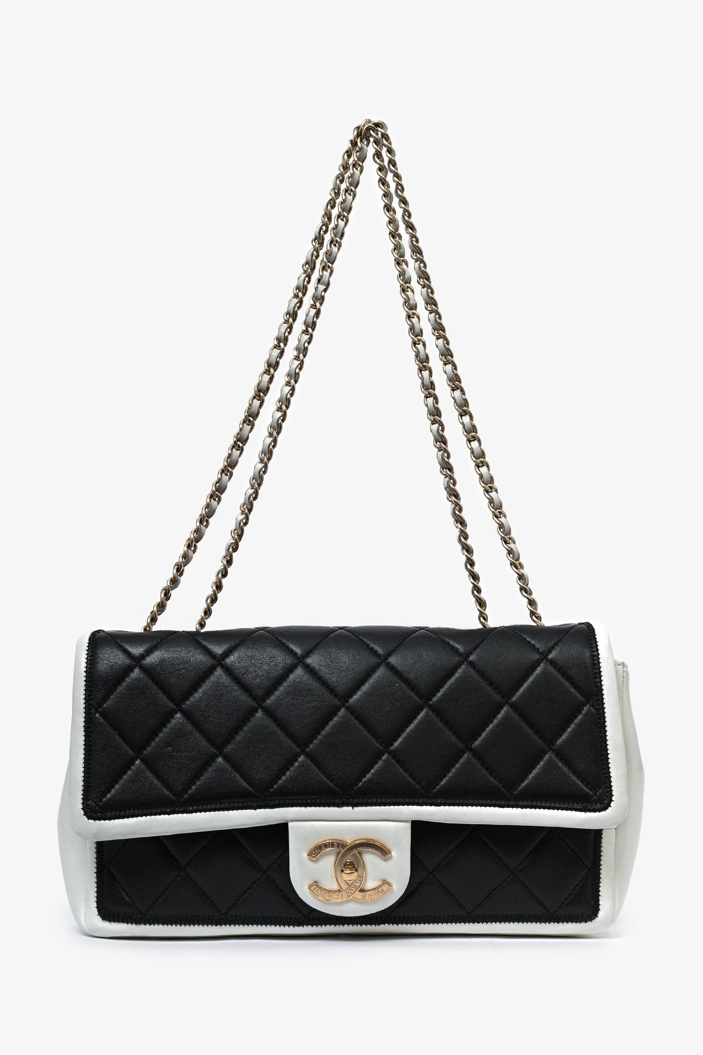Pre-Loved Chanel™ 2012/13 Black/White Lambskin Medium Graphic Flap Bag (Refurbished)