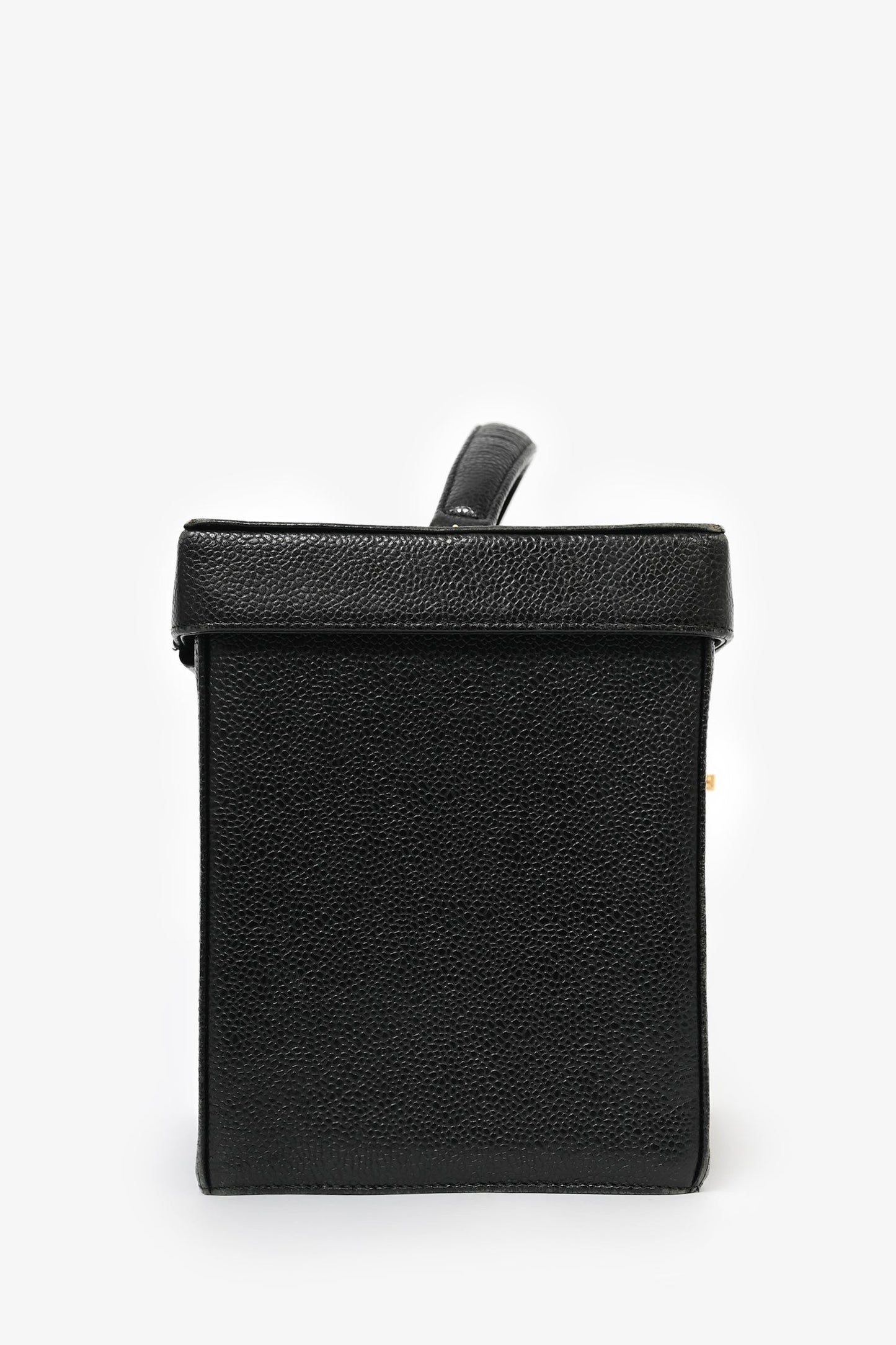 Pre-Loved Chanel™ 1991-94 Vintage Black Caviar Leather CC Box Vanity Makeup Case with Chain Strap (As Is)