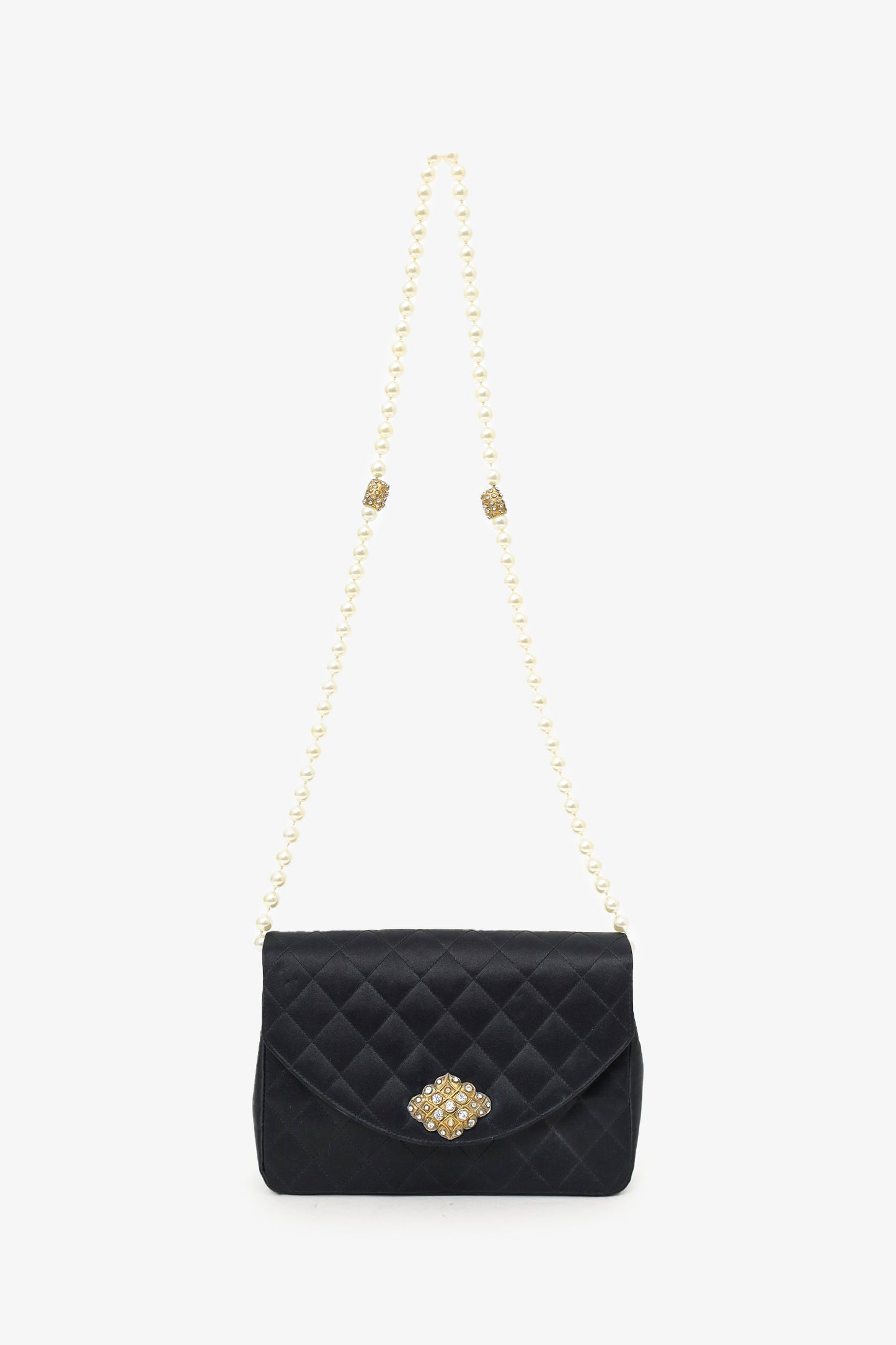 Pre-Loved Chanel™ 1986-88 Black Satin Gripoix Pearl Jewel Evening Bag 'As Is'