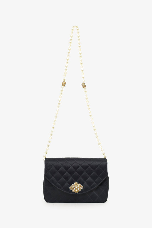 Pre-Loved Chanel™ 1986-88 Black Satin Gripoix Pearl Jewel Evening Bag 'As Is'