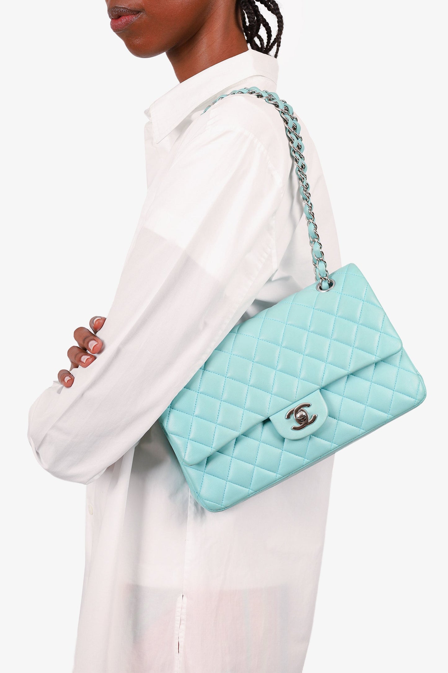Pre-Loved Chanel™ 2019 Turquoise Leather Quilted Double Flap (As Is)