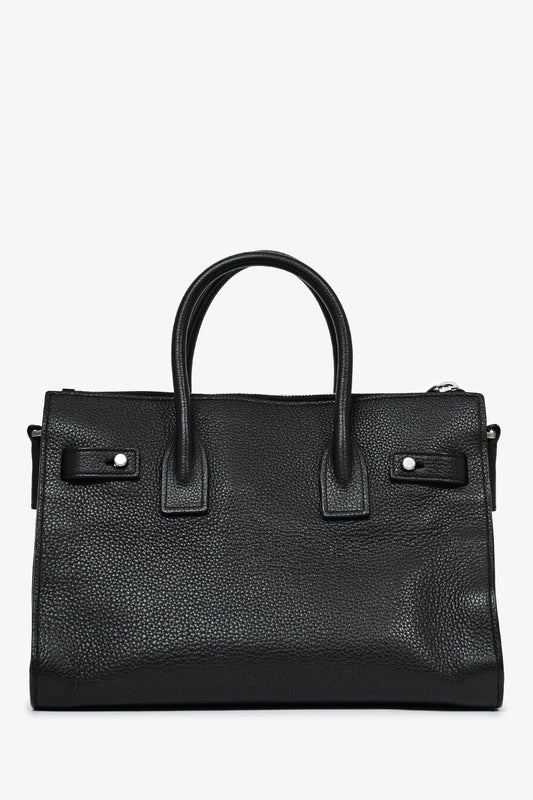 Saint Laurent Black Grained Leather Small 'Sac de Jour' Top Handle Bag with Strap