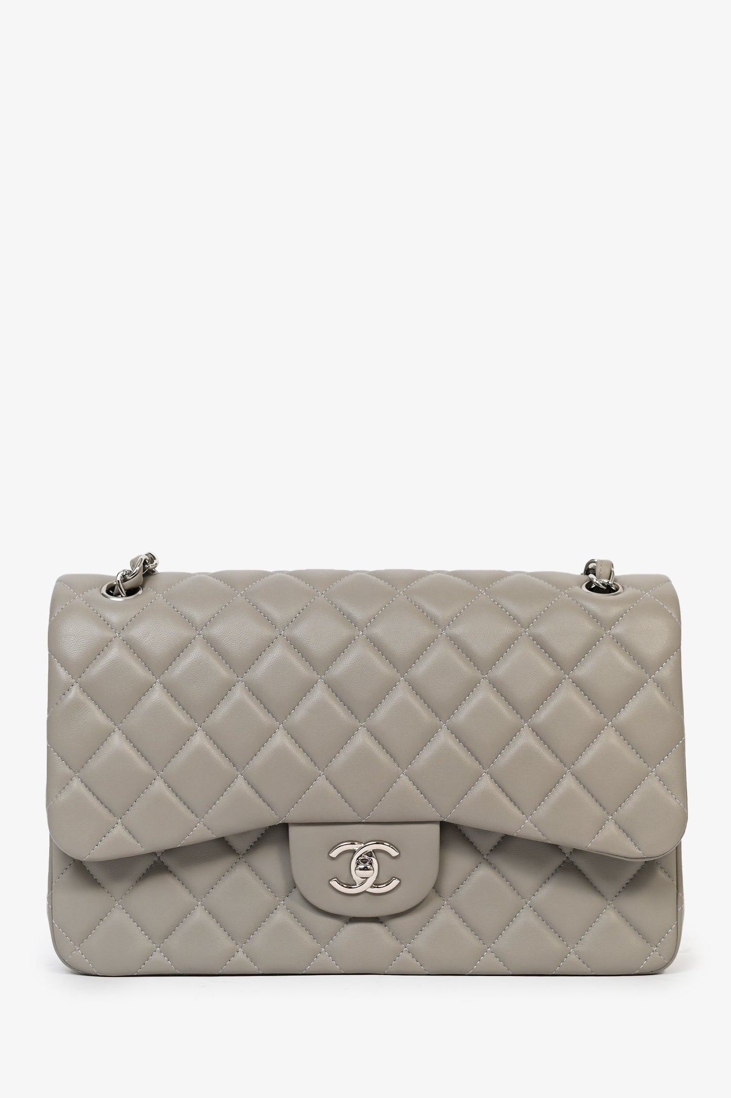 Pre-Loved Chanel™ 2019/20 Grey Lambskin Leather Jumbo Double Flap