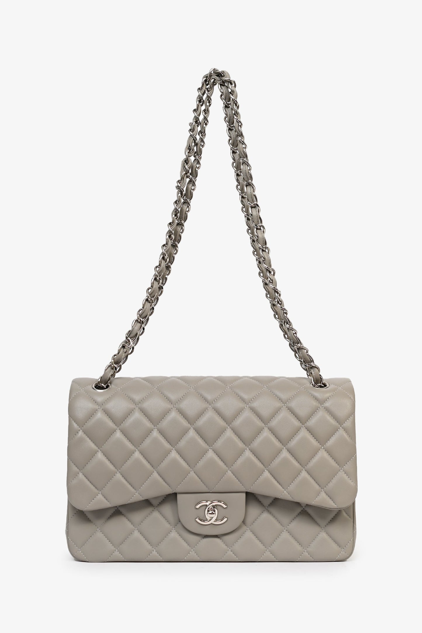 Pre-Loved Chanel™ 2019/20 Grey Lambskin Leather Jumbo Double Flap