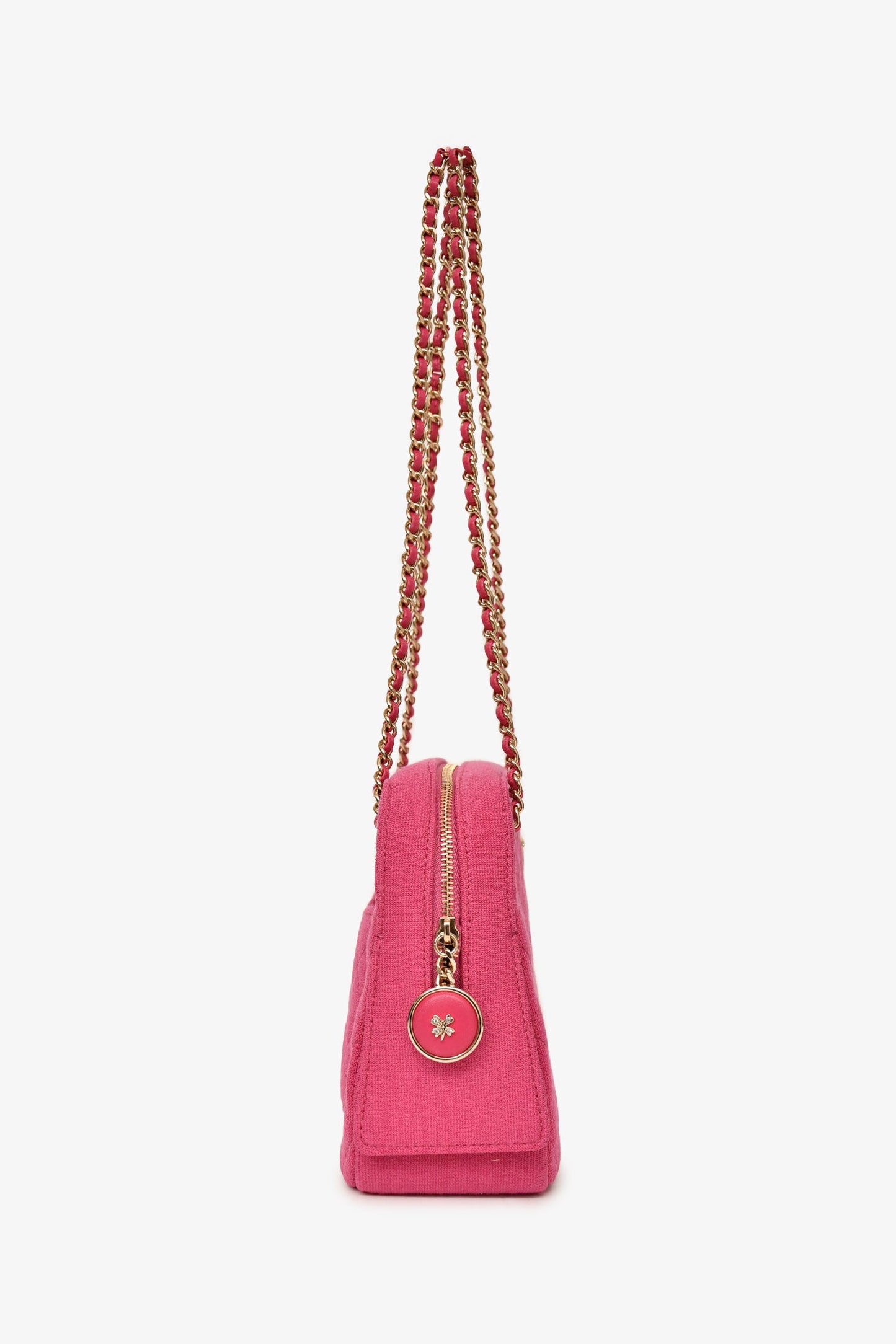 Pre-Loved Chanel™ 2019-20 Fuchsia Quilted Jersey Zip Double Chain Bag