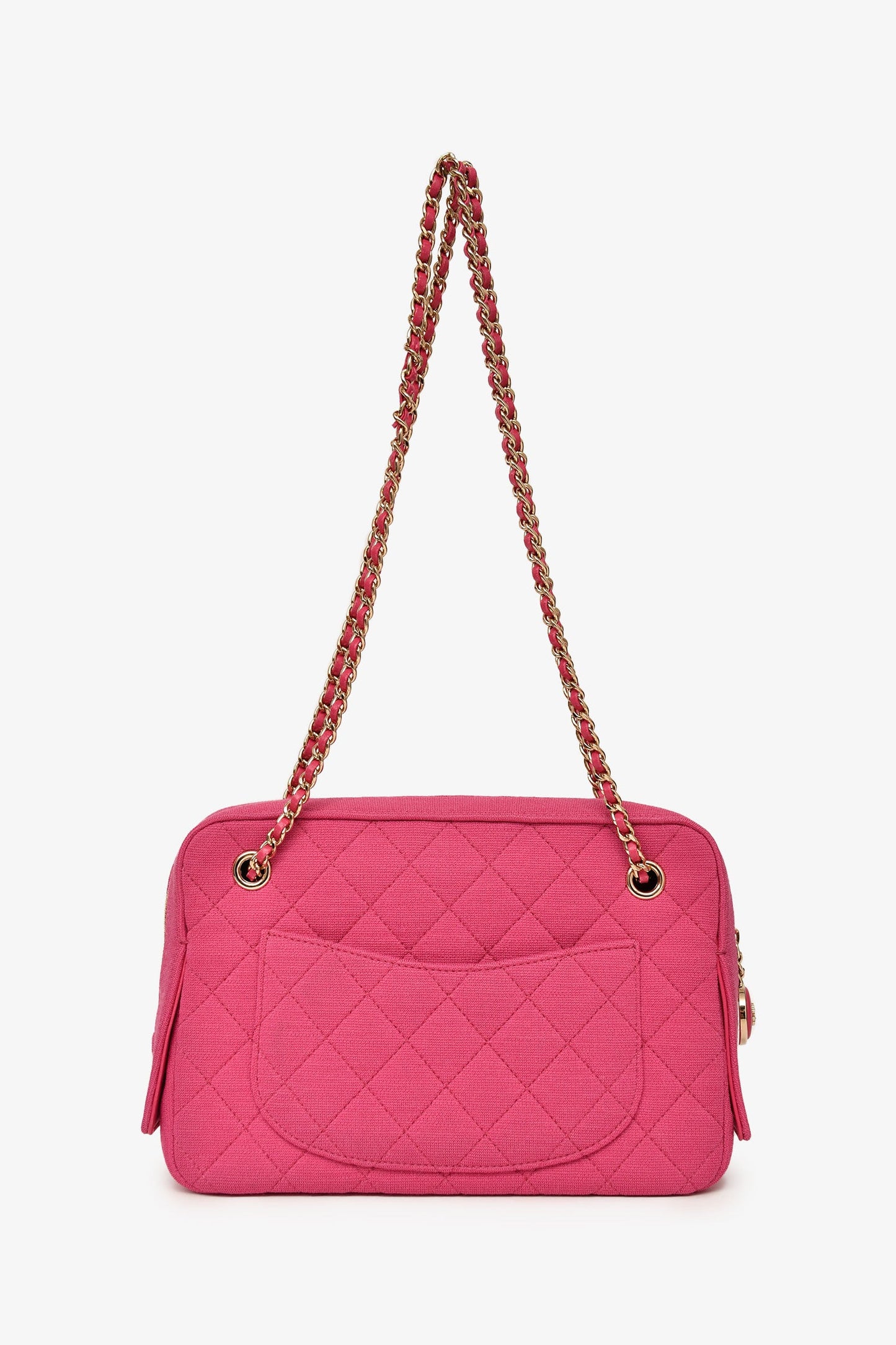 Pre-Loved Chanel™ 2019-20 Fuchsia Quilted Jersey Zip Double Chain Bag