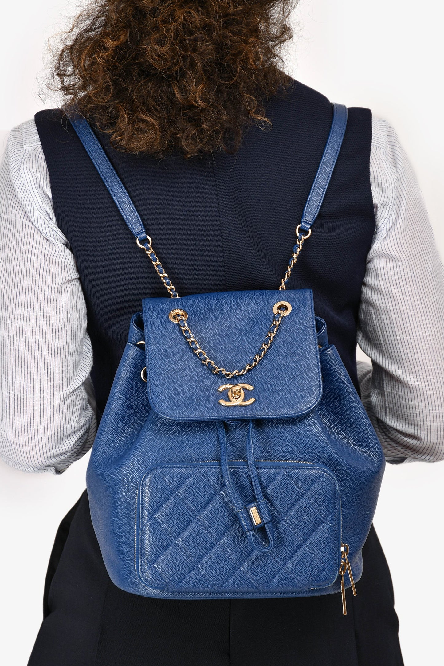 Pre-Loved Chanel™ 2017 Blue Caviar Leather Business Affinity GHW Backpack