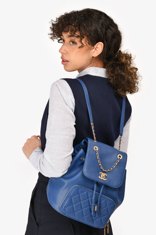 Pre-Loved Chanel™ 2017 Blue Caviar Leather Business Affinity GHW Backpack