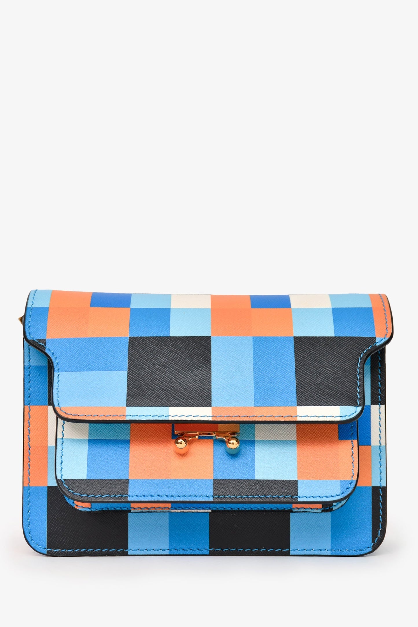 Marni Blue/Orange Geometrical Print Mini Trunk Crossbody Bag
