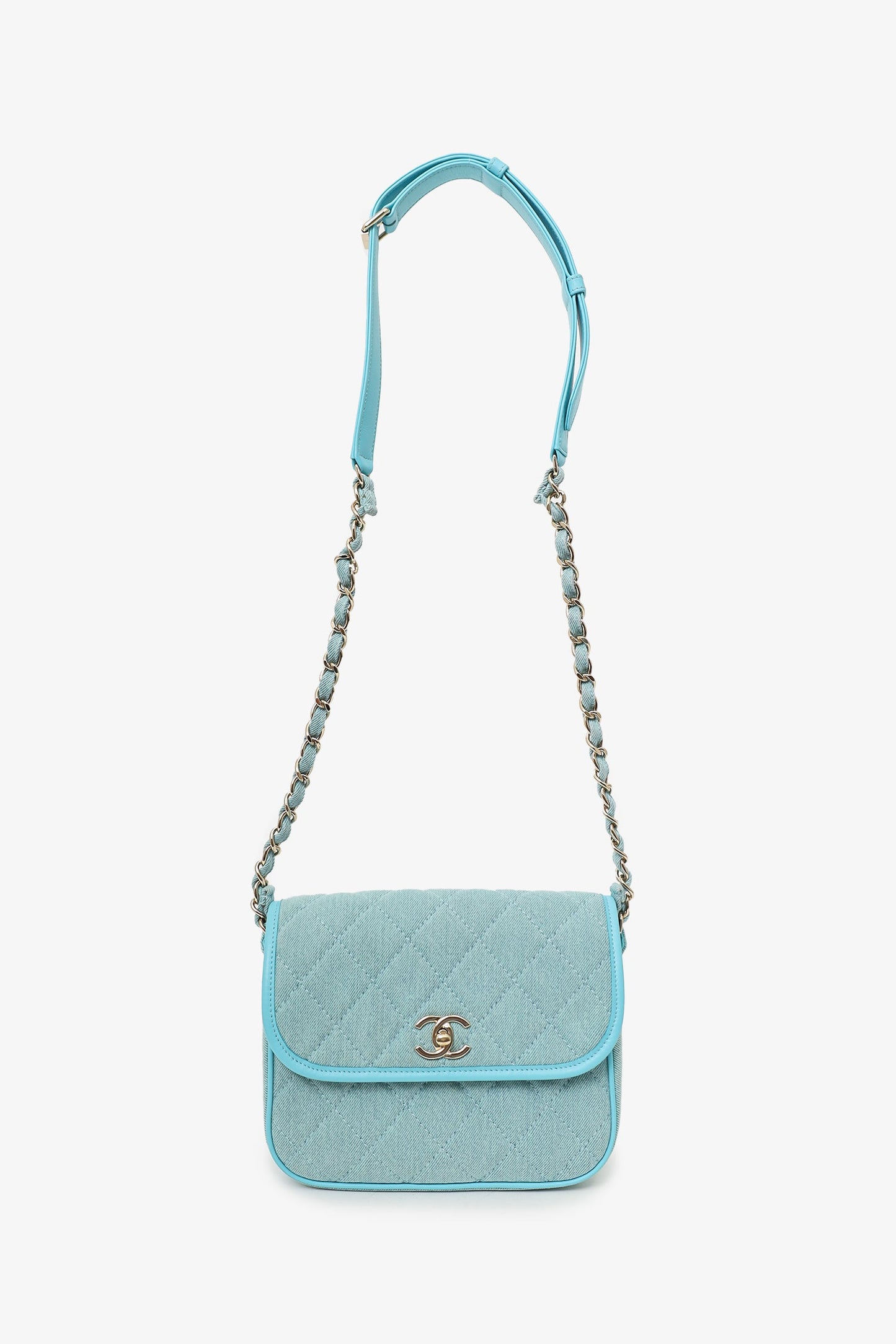 Pre-Loved Chanel™ 2021 Blue Denim Quilted CC Small Messenger Flap Bag