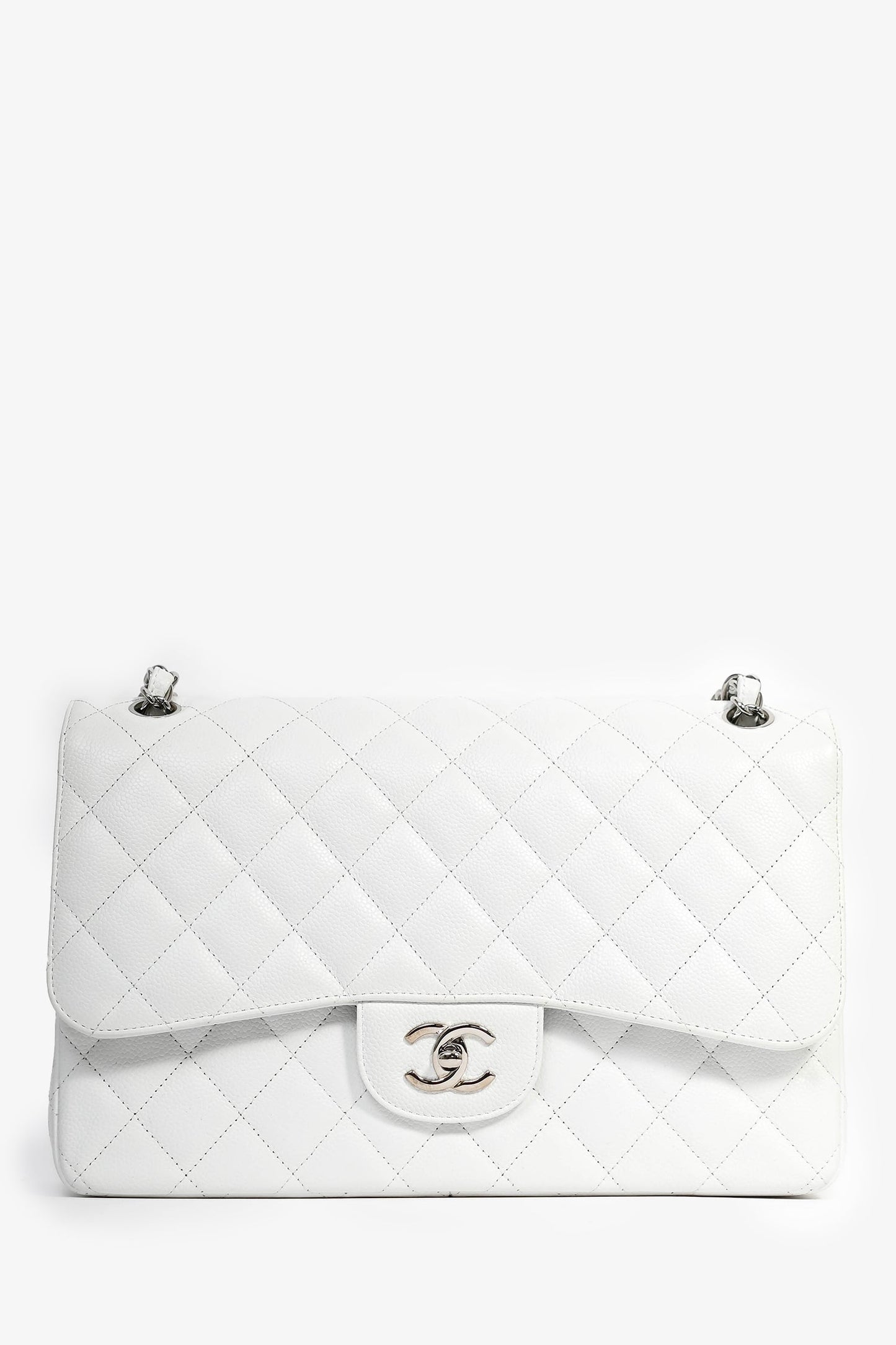 Pre-Loved Chanel™ 2011 White Caviar Leather Jumbo Double Flap Shoulder Bag