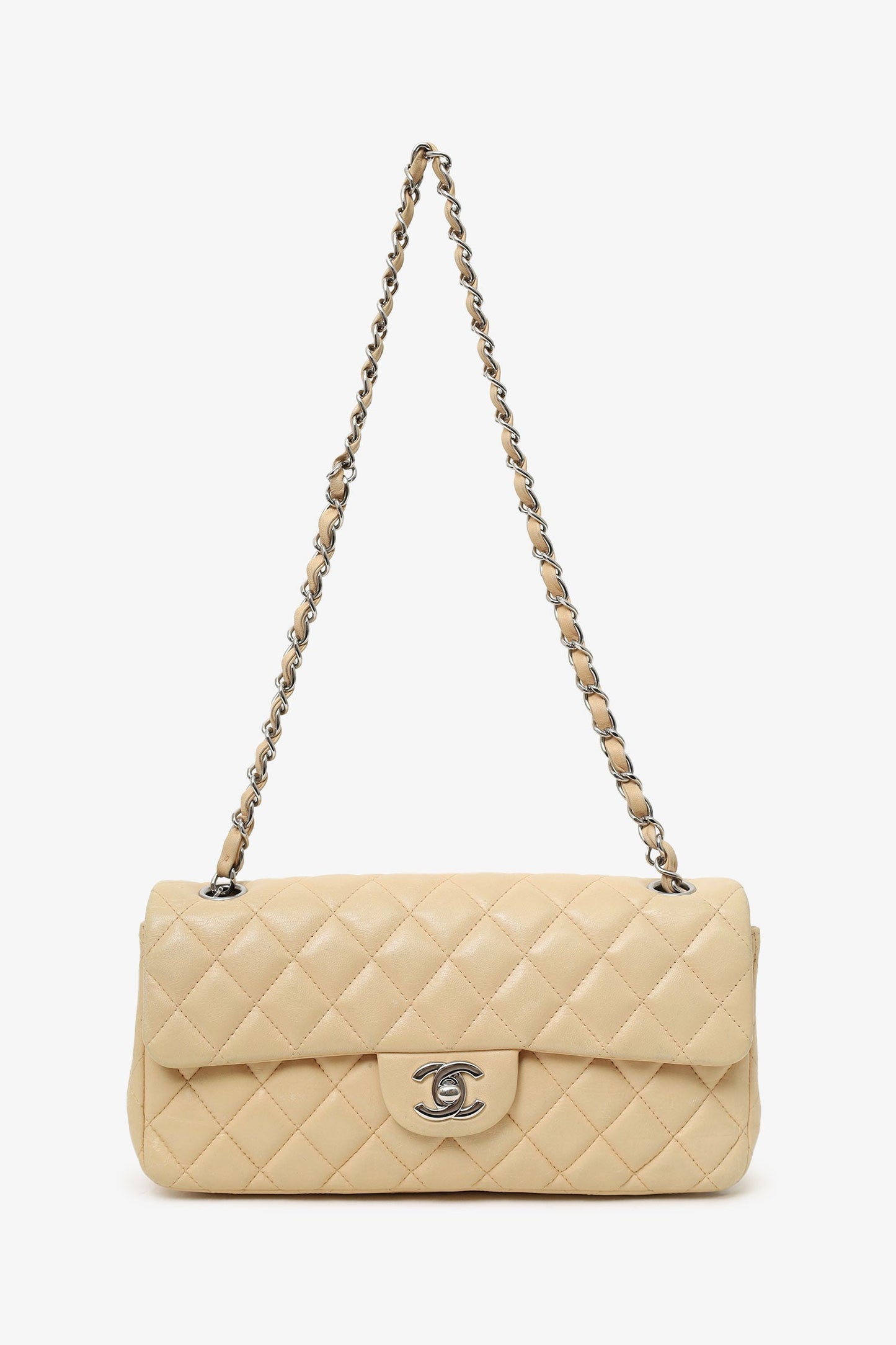 Pre-loved Chanel™ 2010-11 Beige Quilted Lambskin East/West Single Flap Bag