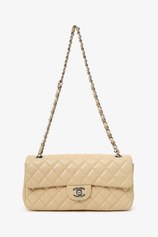Pre-loved Chanel™ 2010-11 Beige Quilted Lambskin East/West Single Flap Bag