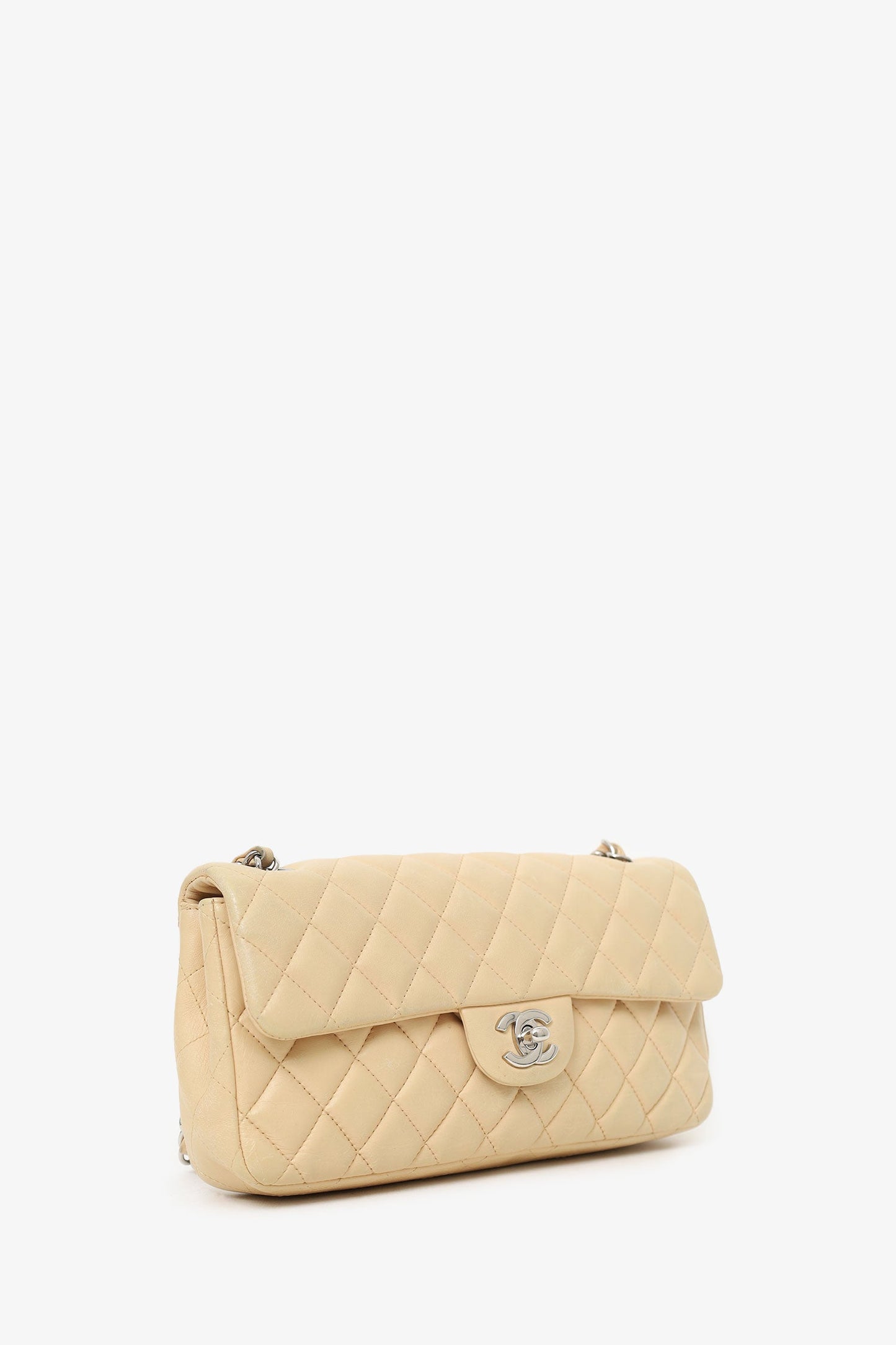 Pre-loved Chanel™ 2010-11 Beige Quilted Lambskin East/West Single Flap Bag