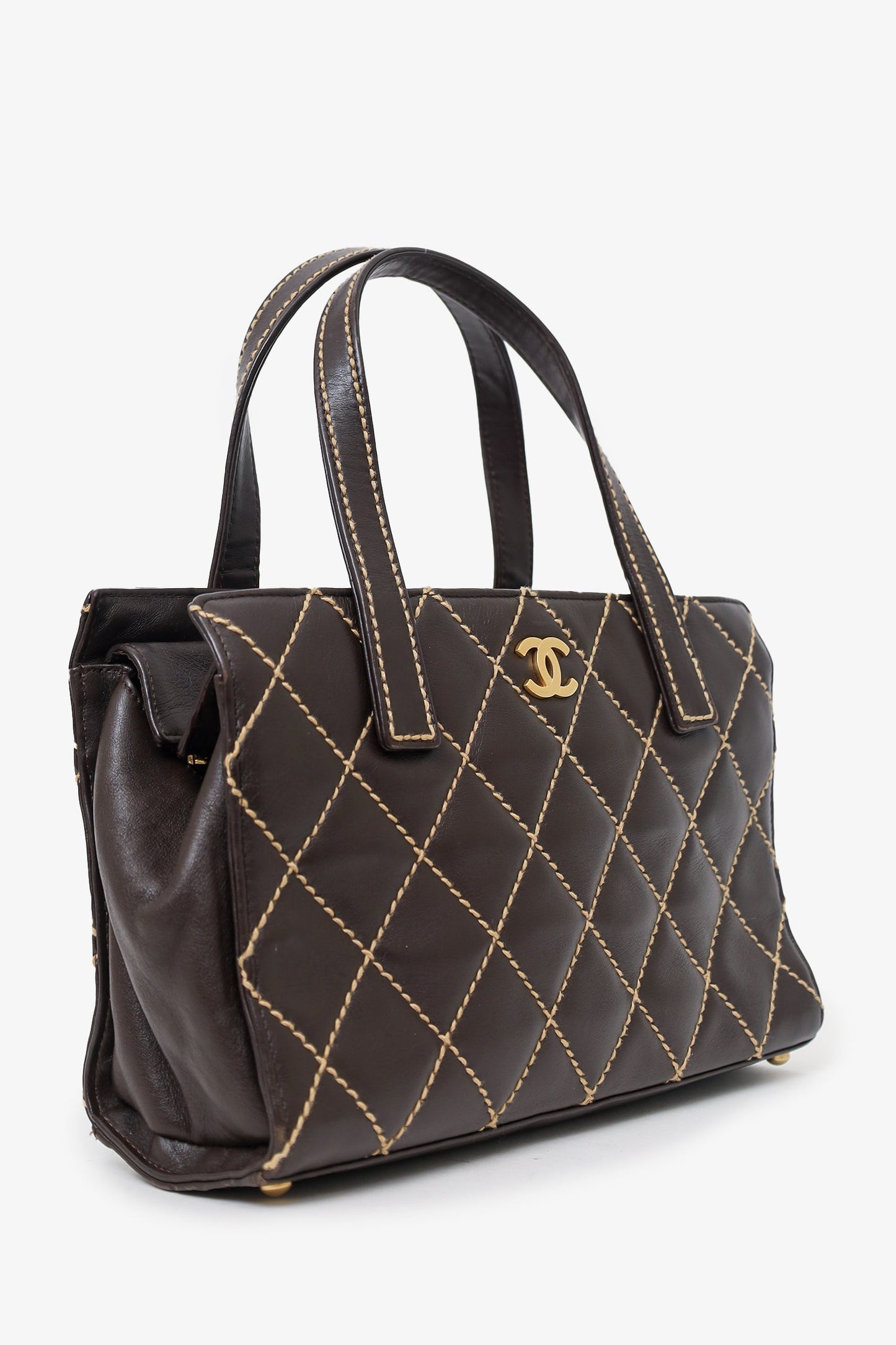 Pre-Loved Chanel™ 2004-05 Brown Leather Wild Stitch Coco Mark Leather Tote Bag
