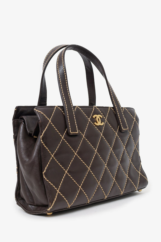Pre-Loved Chanel™ 2004-05 Brown Leather Wild Stitch Coco Mark Leather Tote Bag