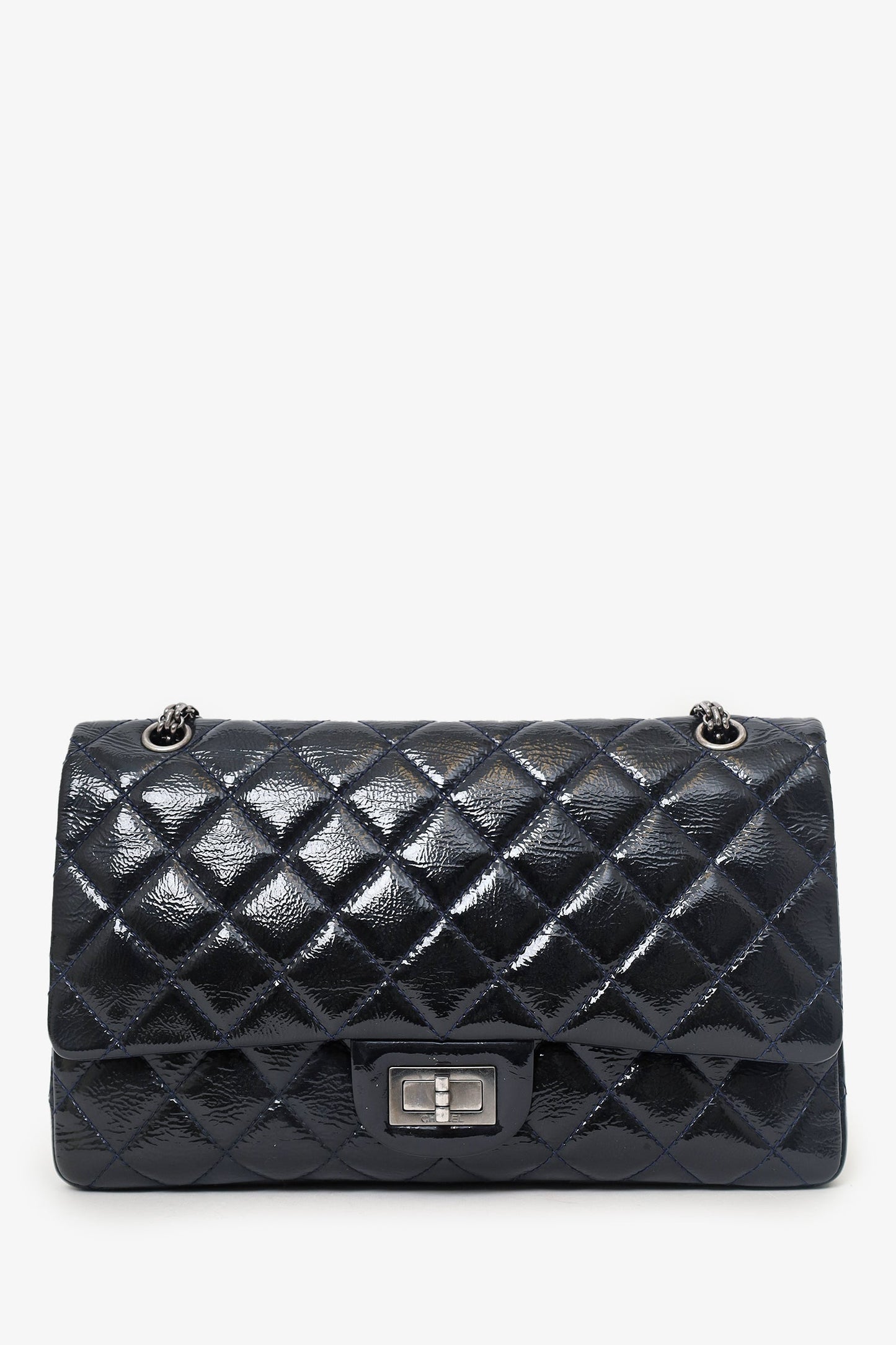 Pre-loved Chanel™ 2010-11 Navy Patent Leather Reissue 227 Double Flap Bag