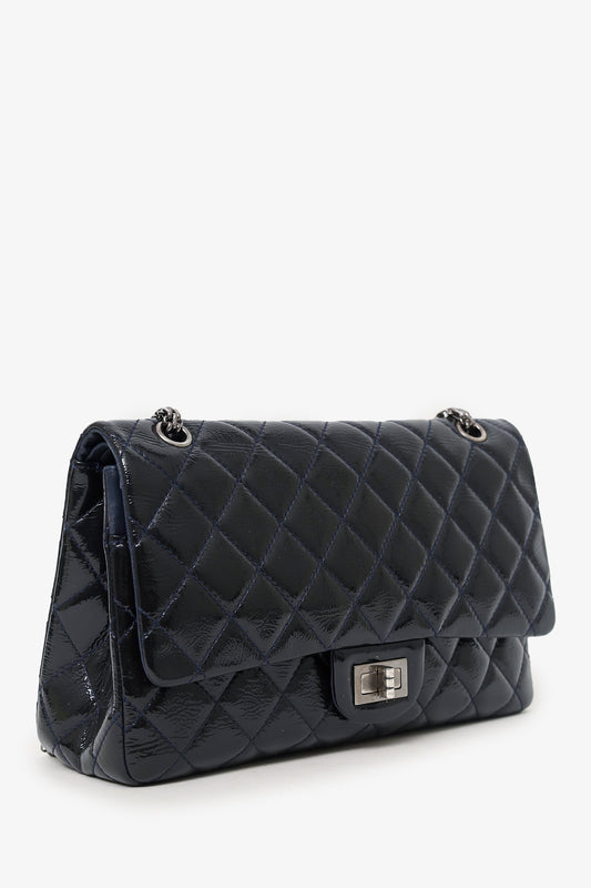 Pre-loved Chanel™ 2010-11 Navy Patent Leather Reissue 227 Double Flap Bag