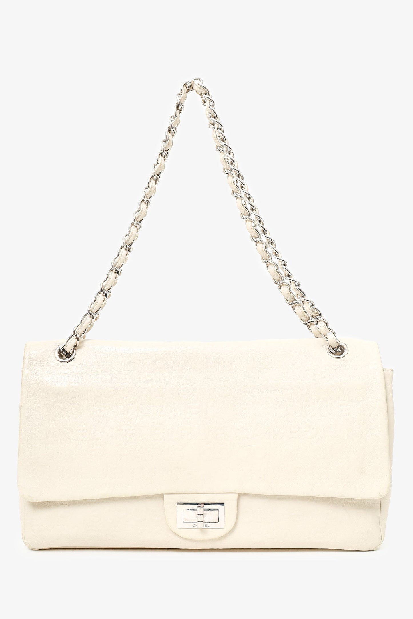 Pre-loved Chanel™ 2008-09 White Embossed CC Calfskin Unlimited Reissue 228 Flap Bag
