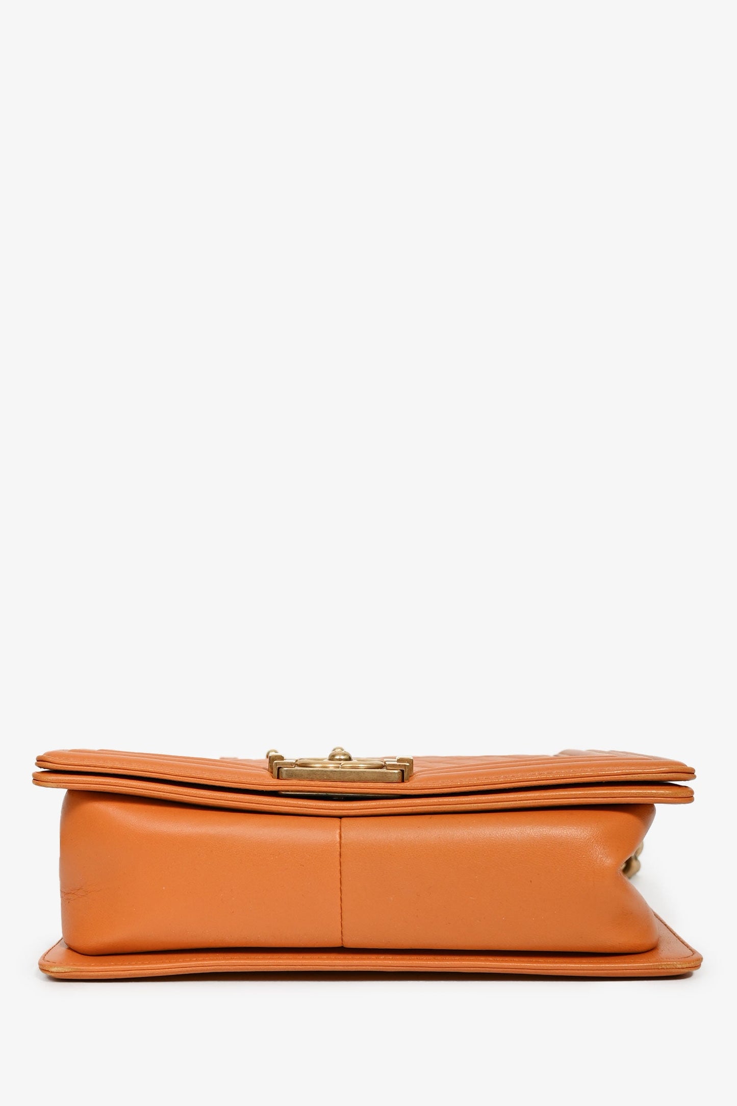 Pre-Loved Chanel™ 2016-17 Orange Quilted Lambskin Medium Boy Bag