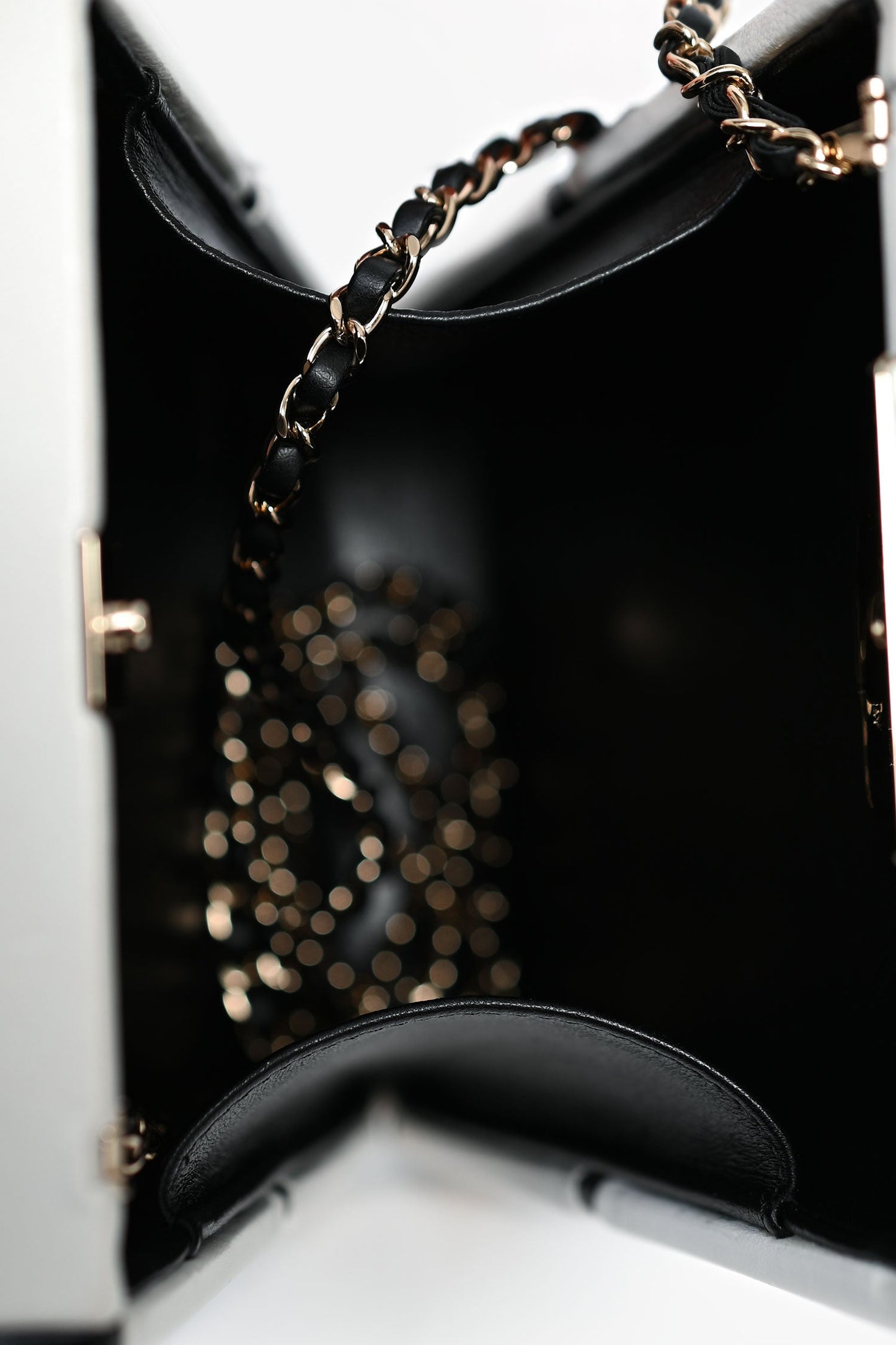 Pre-Loved Chanel™ Black/White Leather No. 5 Perfume Clutch Evening Clutch