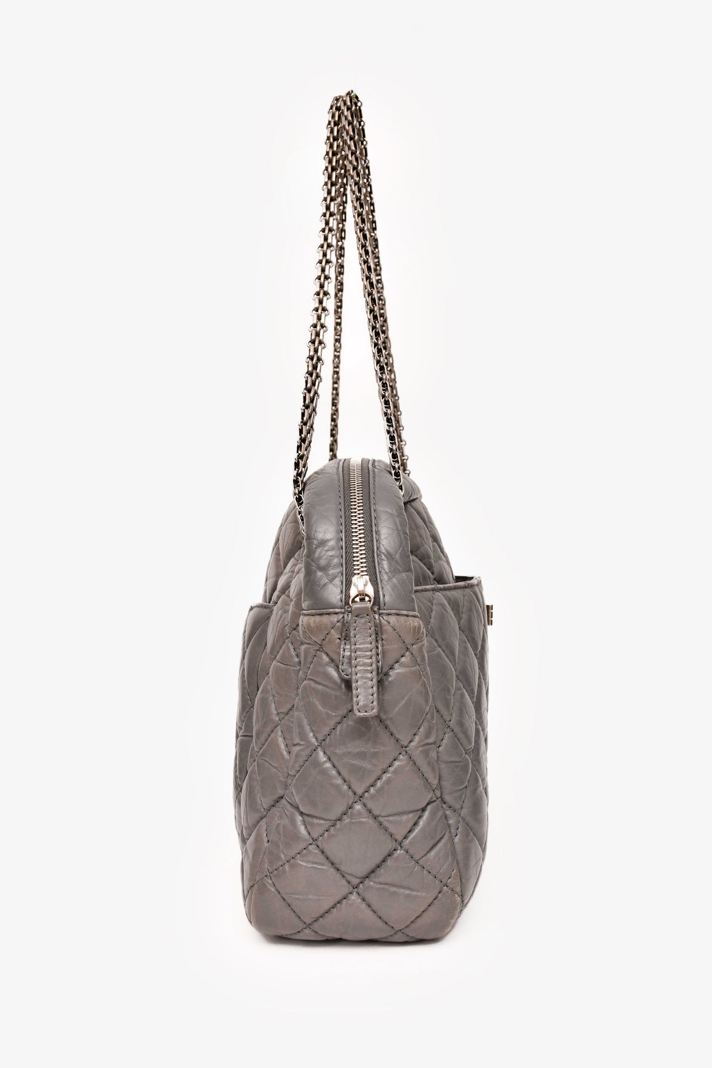 Pre-Loved Chanel™ 2008-2009 Grey Crackled Leather Quilted Reissue Camera Bag (As Is)