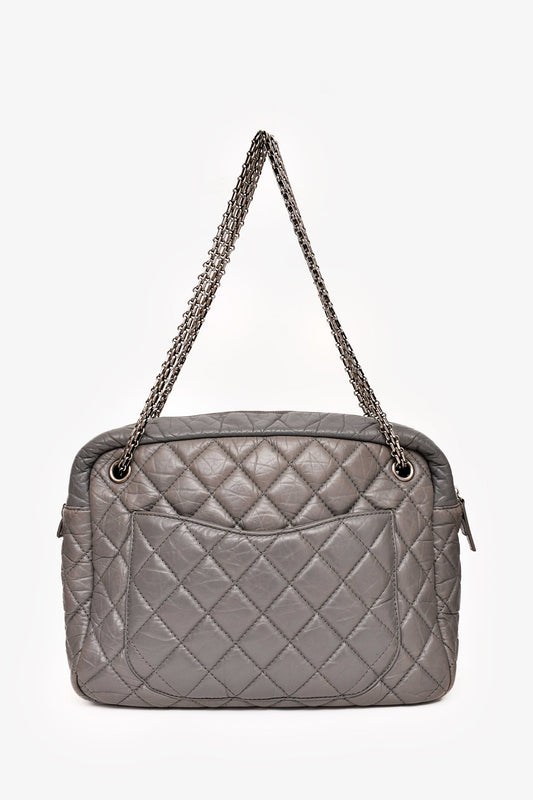 Pre-Loved Chanel™ 2008-2009 Grey Crackled Leather Quilted Reissue Camera Bag (As Is)