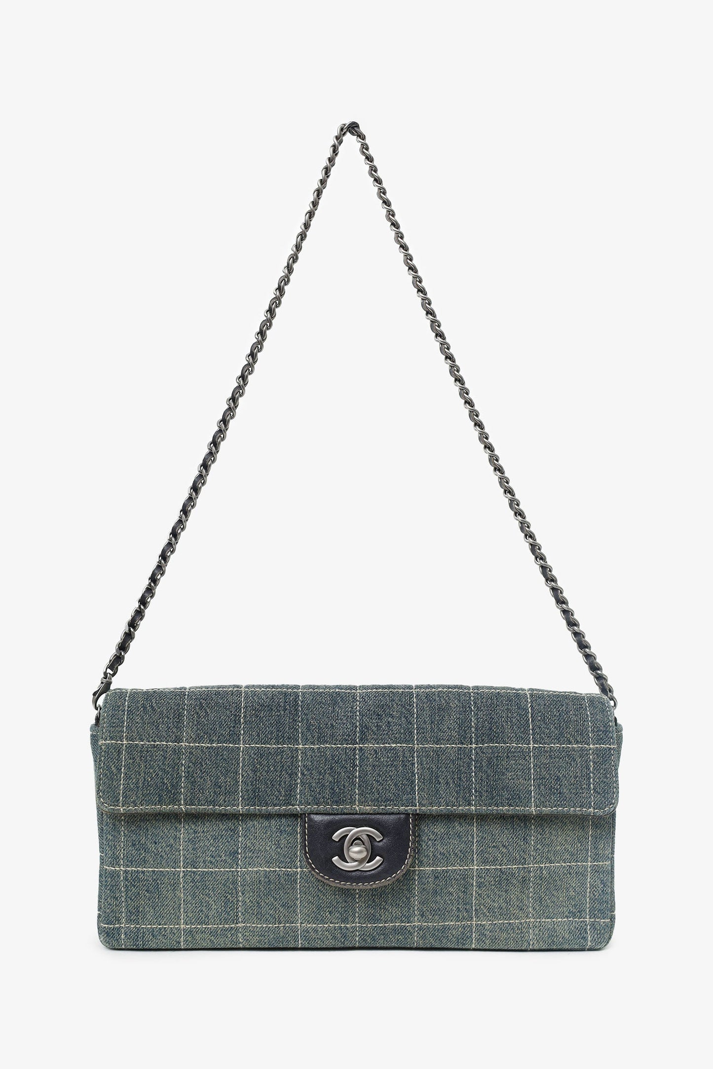Pre-Loved Chanel™ 2000-02 Blue Denim East West Chocolate Bar Shoulder Bag