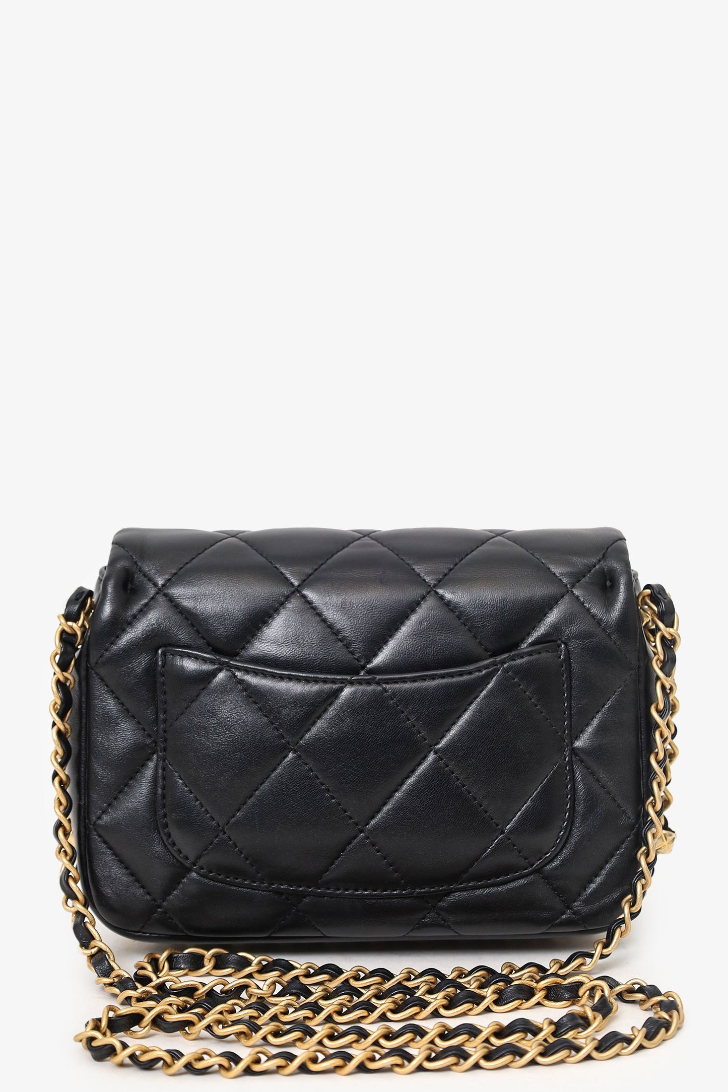 Pre-Loved Chanel™ 2023 Black Quilted Lambskin Chain Around Mini Square Flap Bag