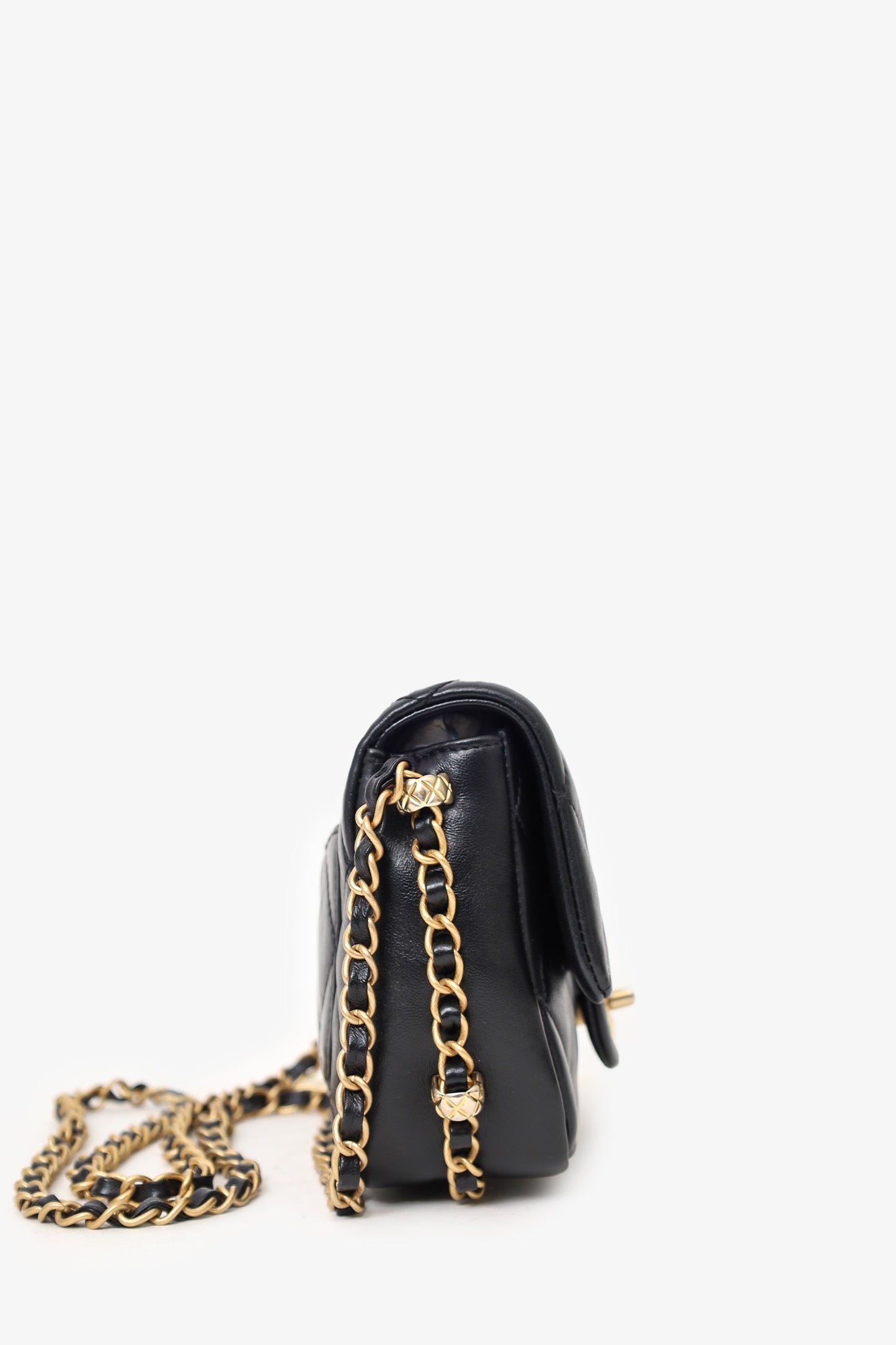 Pre-Loved Chanel™ 2023 Black Quilted Lambskin Chain Around Mini Square Flap Bag