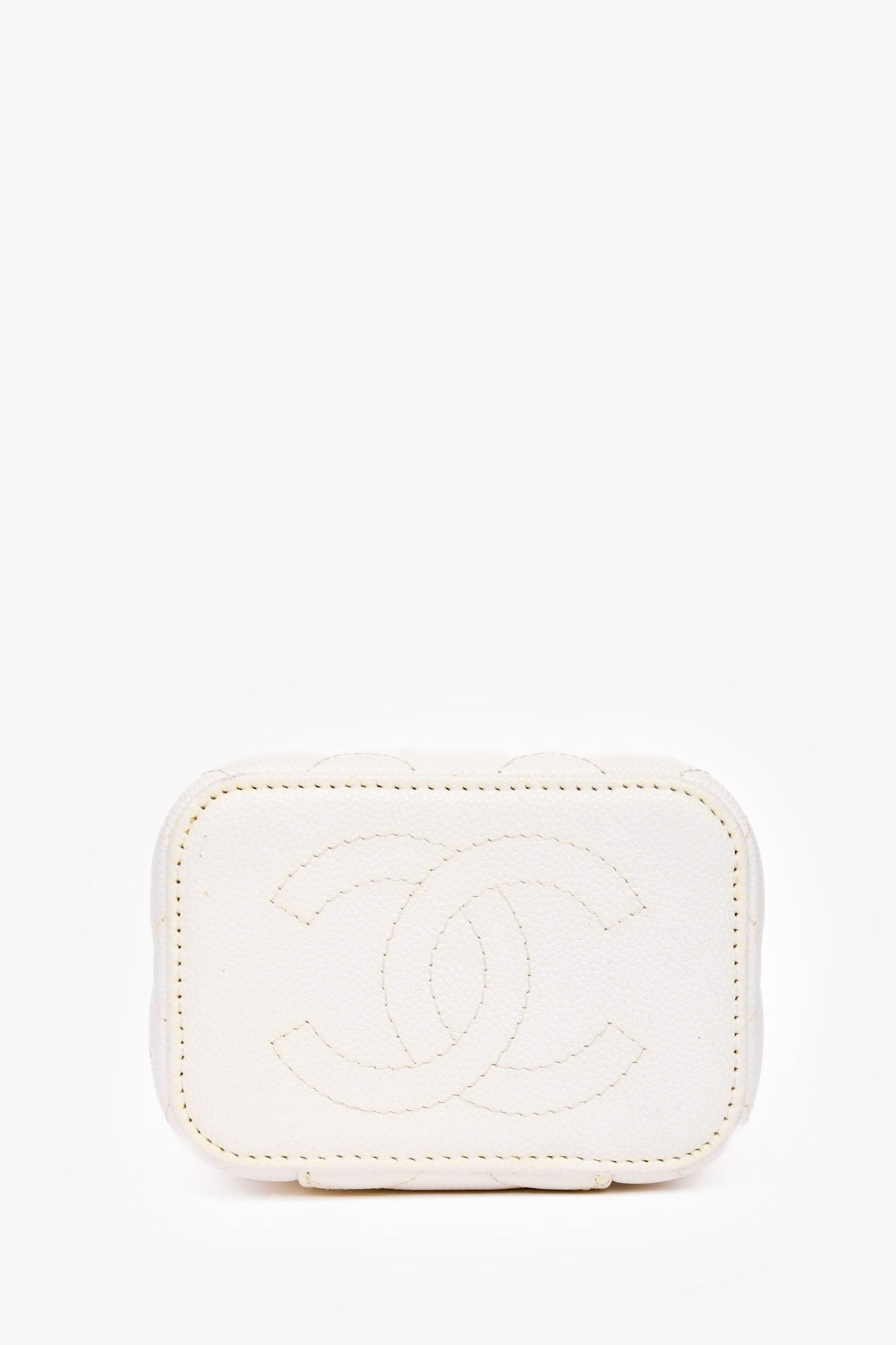Pre-Loved Chanel™ 2022 White Caviar Leather Mini Vanity Case (As Is)
